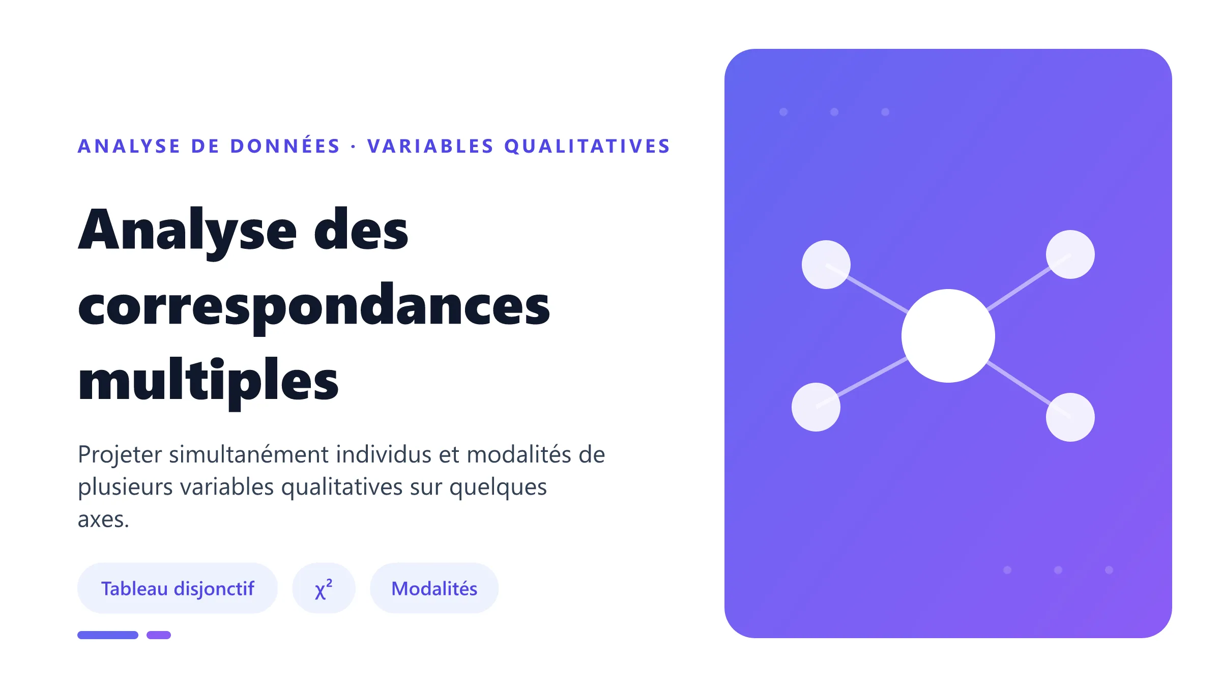 Analyse des correspondances multiples Illustration d'une ACM projetant les modalités de plusieurs variables qualitatives et les individus sur deux axes factoriels.