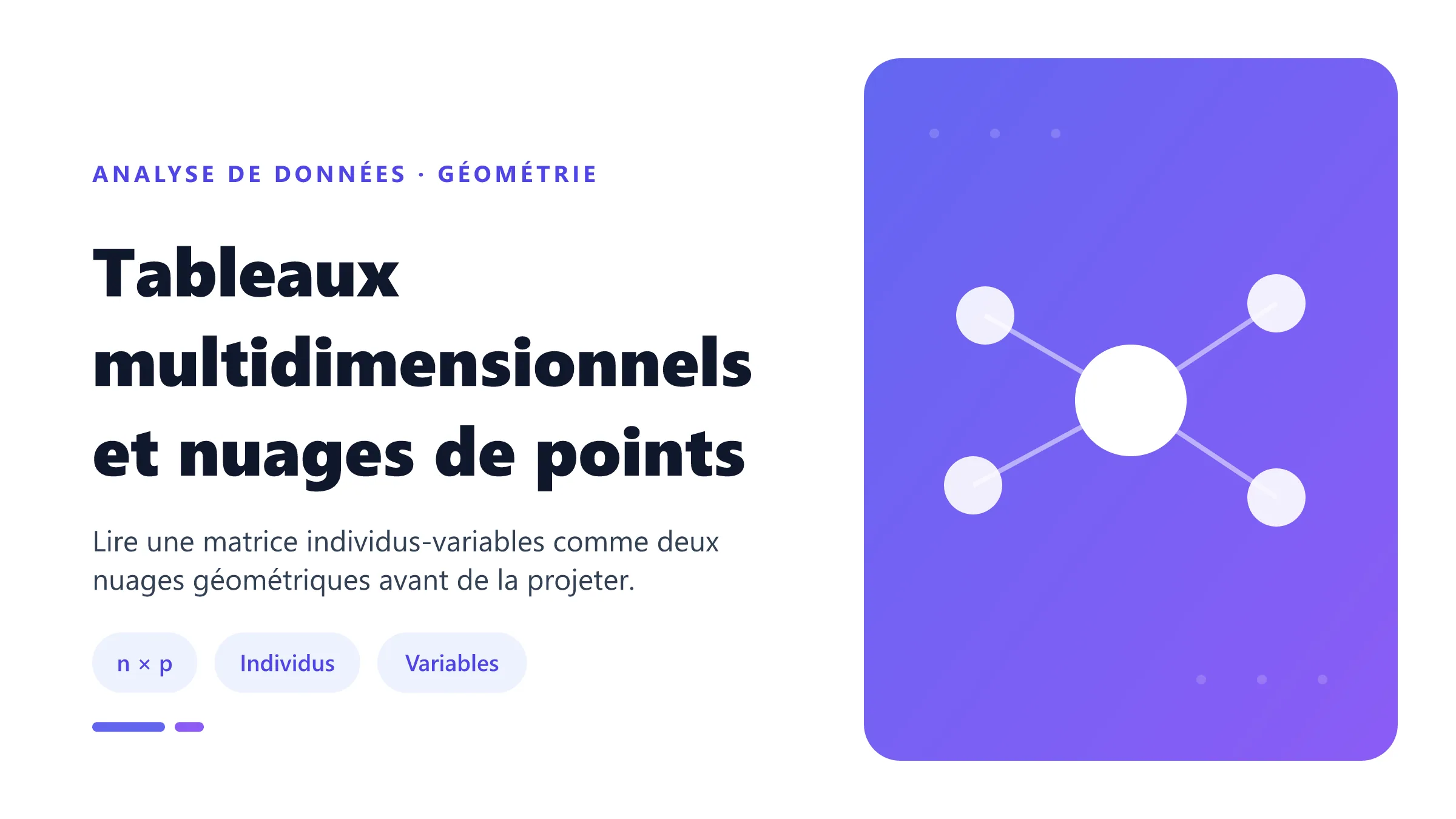 Tableaux multidimensionnels et nuages de points Illustration d'une matrice de données reliant un nuage de n individus dans un espace à p dimensions et un nuage de variables.