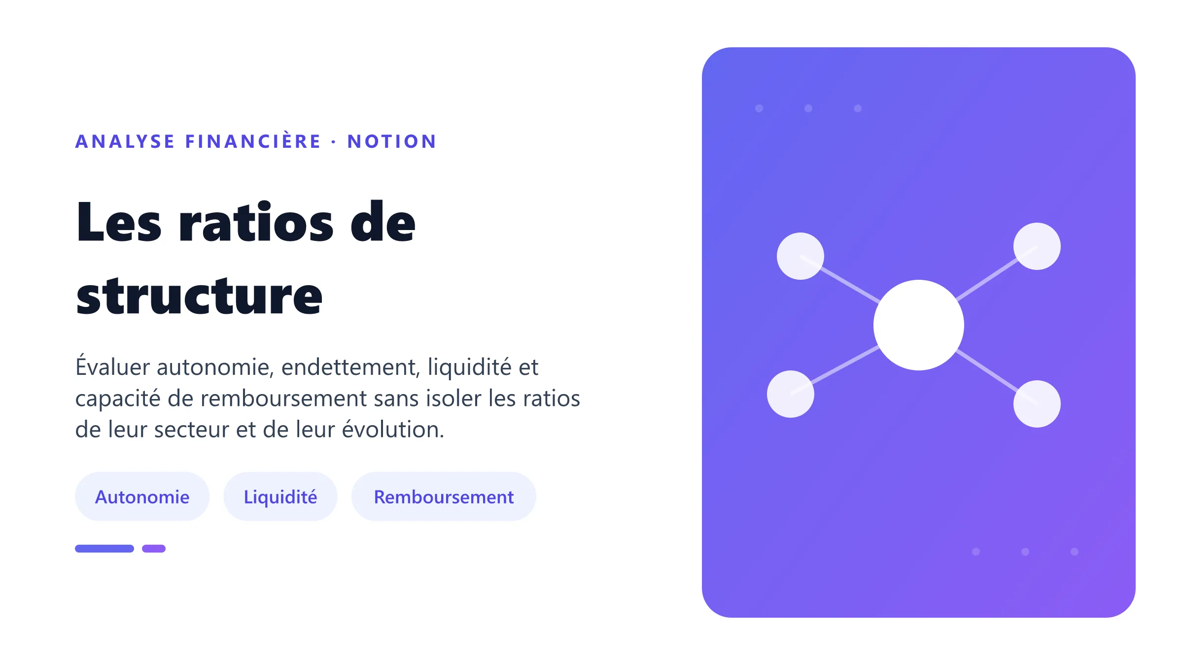 Les ratios de structure Ratios de structure financière couvrant autonomie, gearing, liquidité et capacité de remboursement de l'entreprise.