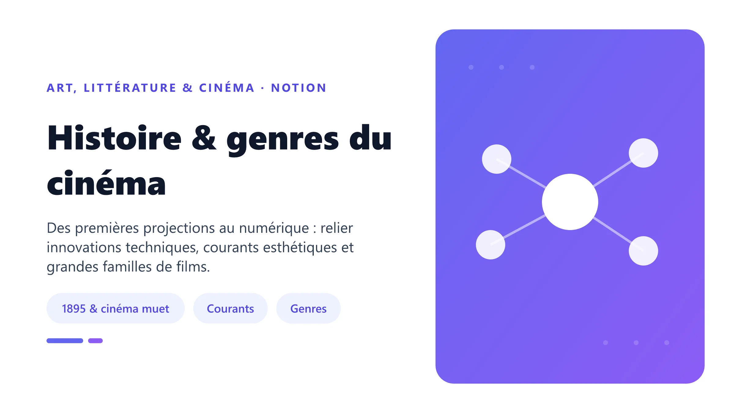 Histoire & genres du cinéma Repères sur l'histoire du cinéma, du cinématographe des frères Lumière au parlant, aux nouvelles vagues et au numérique, avec ses grands genres.
