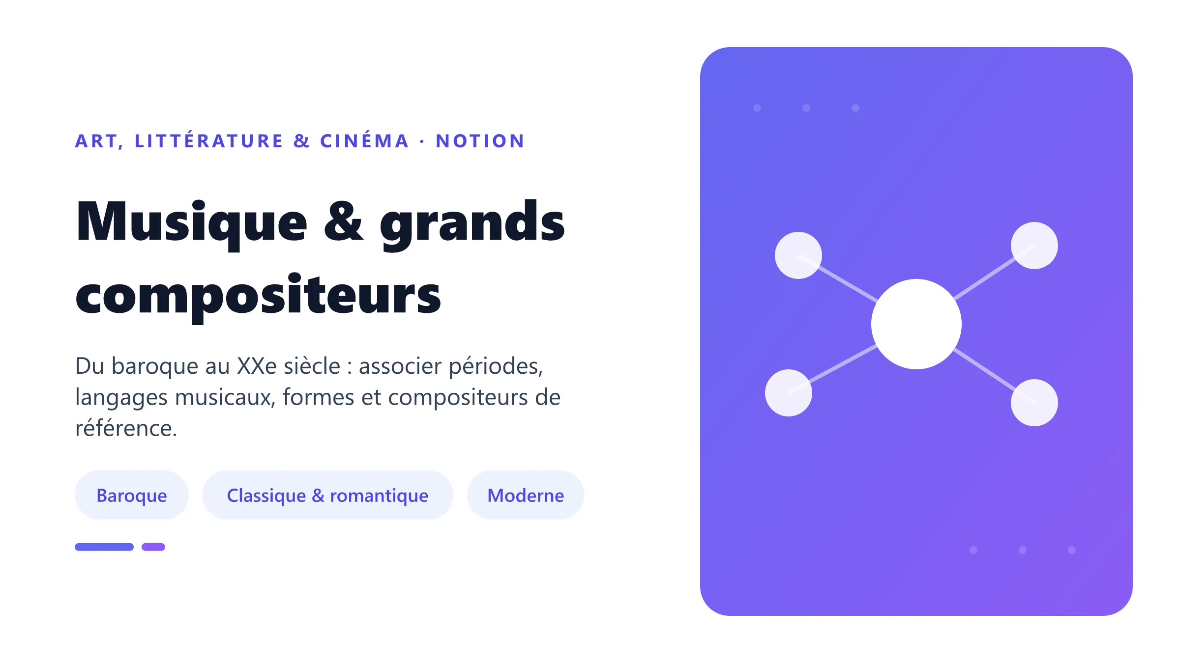 Musique & grands compositeurs Repères sur les grandes périodes de la musique occidentale et les compositeurs Bach, Mozart, Beethoven, Chopin, Wagner, Debussy et Stravinsky.