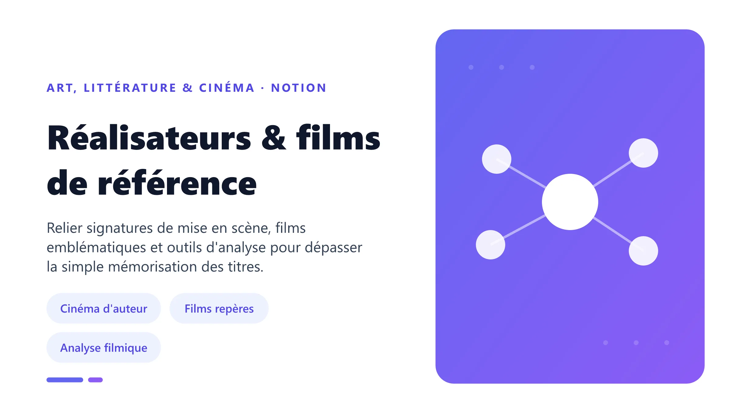 Repères sur les signatures cinématographiques d'Alfred Hitchcock, Stanley Kubrick, Akira Kurosawa et Jean-Luc Godard et sur l'analyse des films.