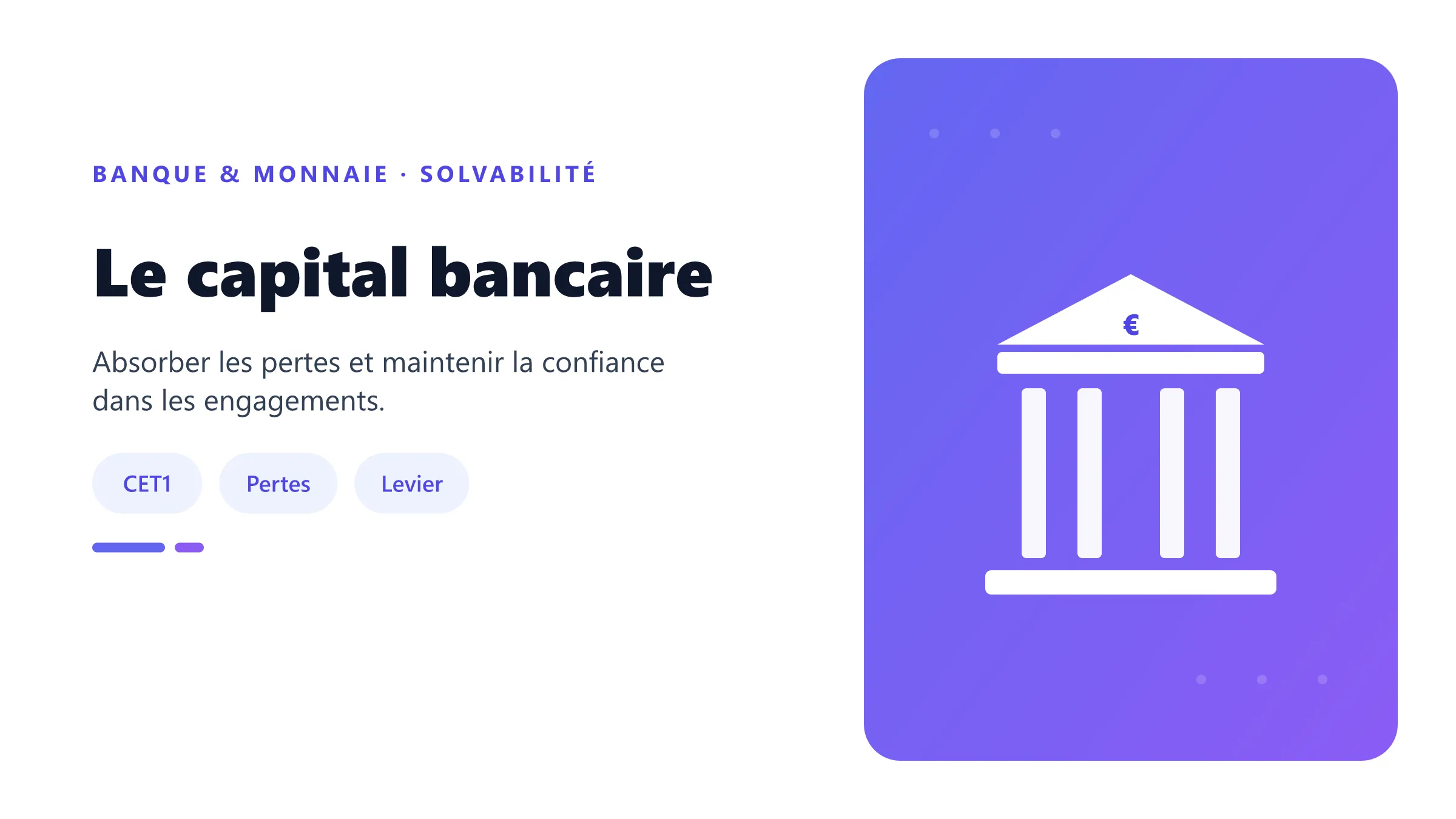 Le capital bancaire Coussin de capital sous les actifs d'une banque.
