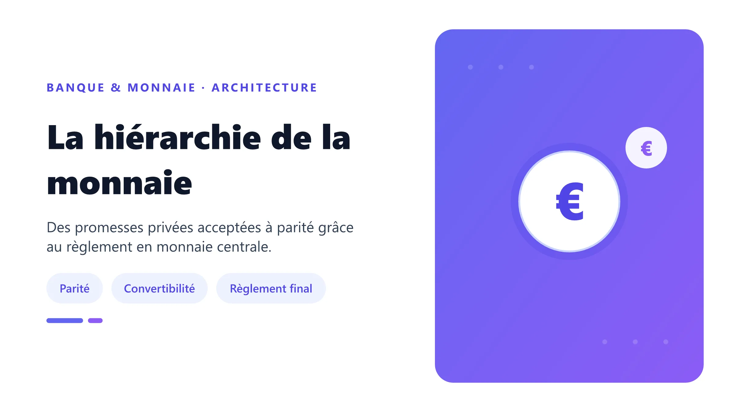 La hiérarchie de la monnaie Hiérarchie des instruments monétaires du crédit privé à la monnaie centrale.