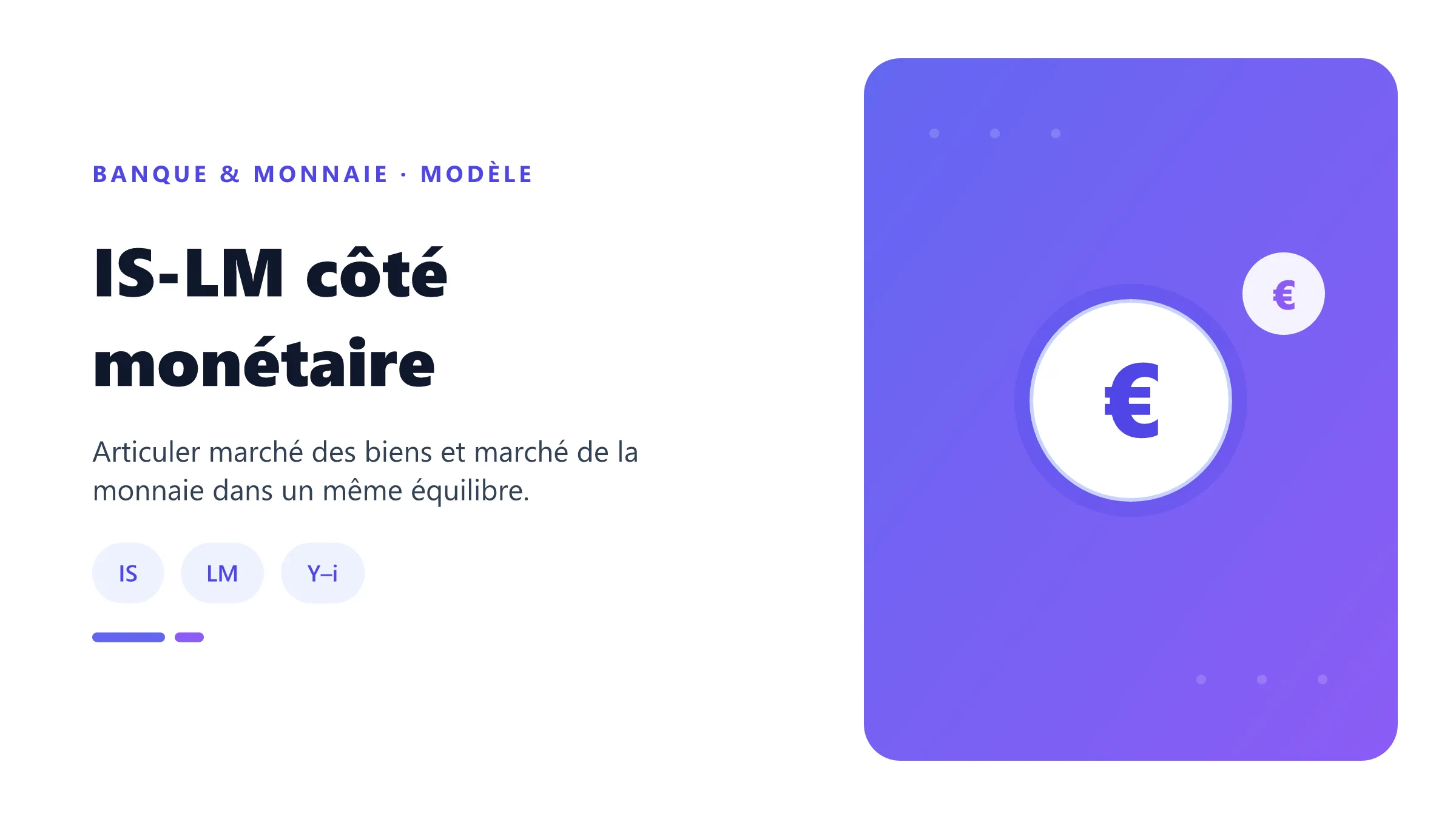 IS-LM côté monétaire Courbes IS décroissante et LM croissante.