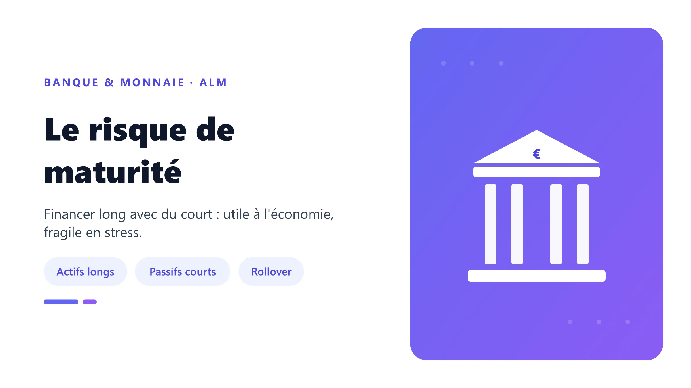 Le risque de maturité Actifs et passifs bancaires de maturités différentes.