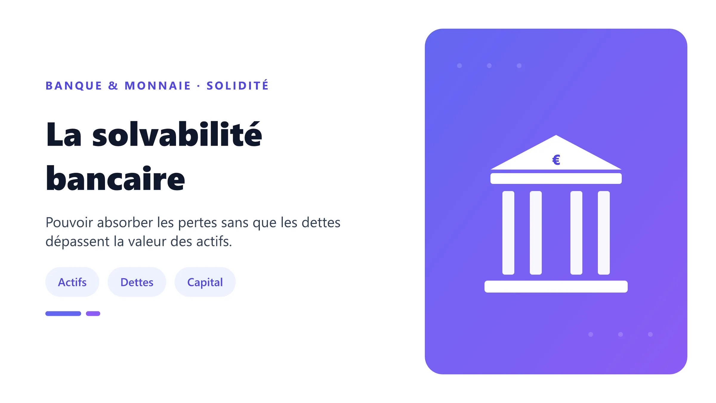 La solvabilité bancaire Bilan bancaire avec capital positif puis érodé par les pertes.