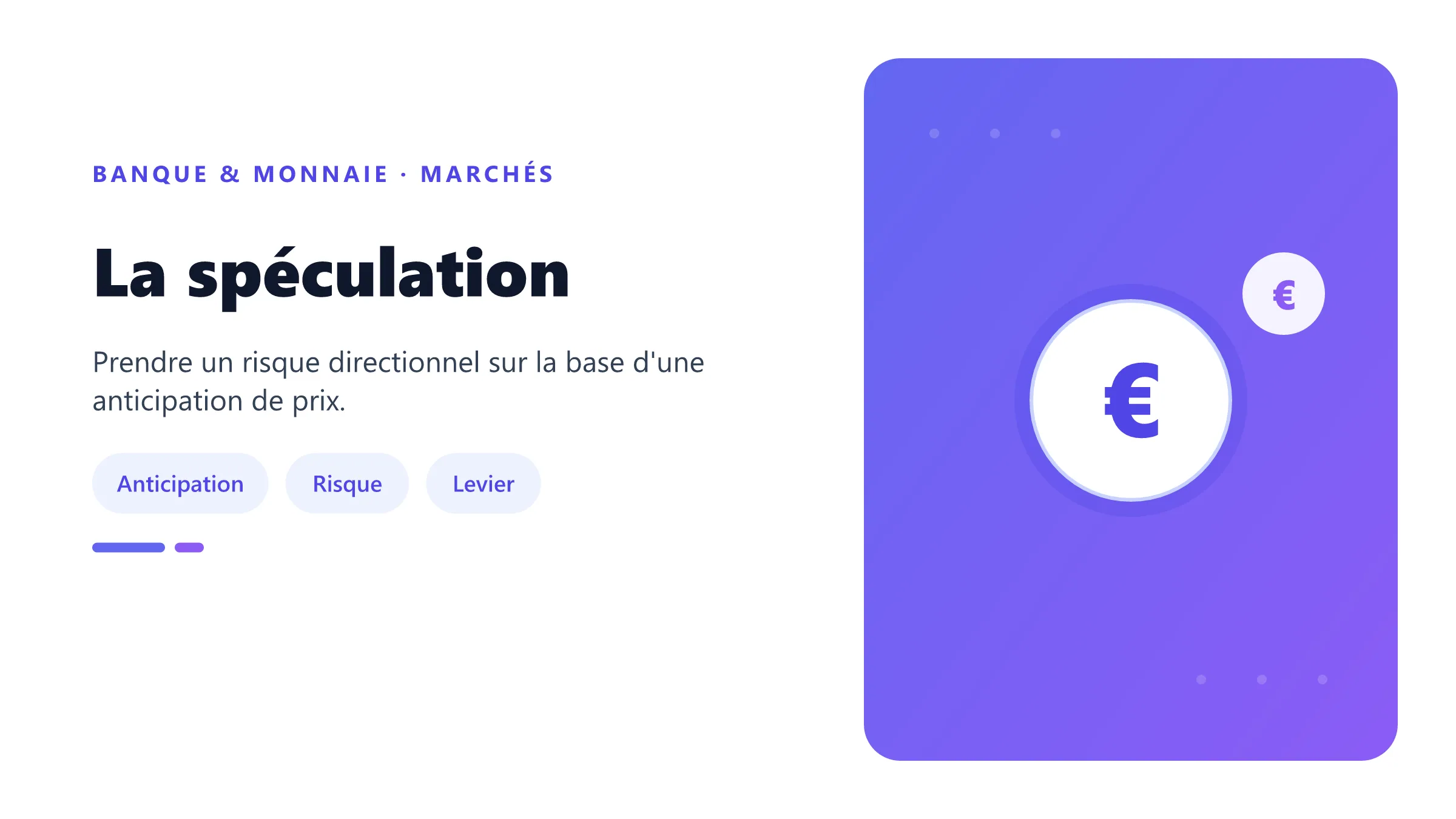 La spéculation Investisseur spéculatif exposé à une hausse ou baisse d'actif.