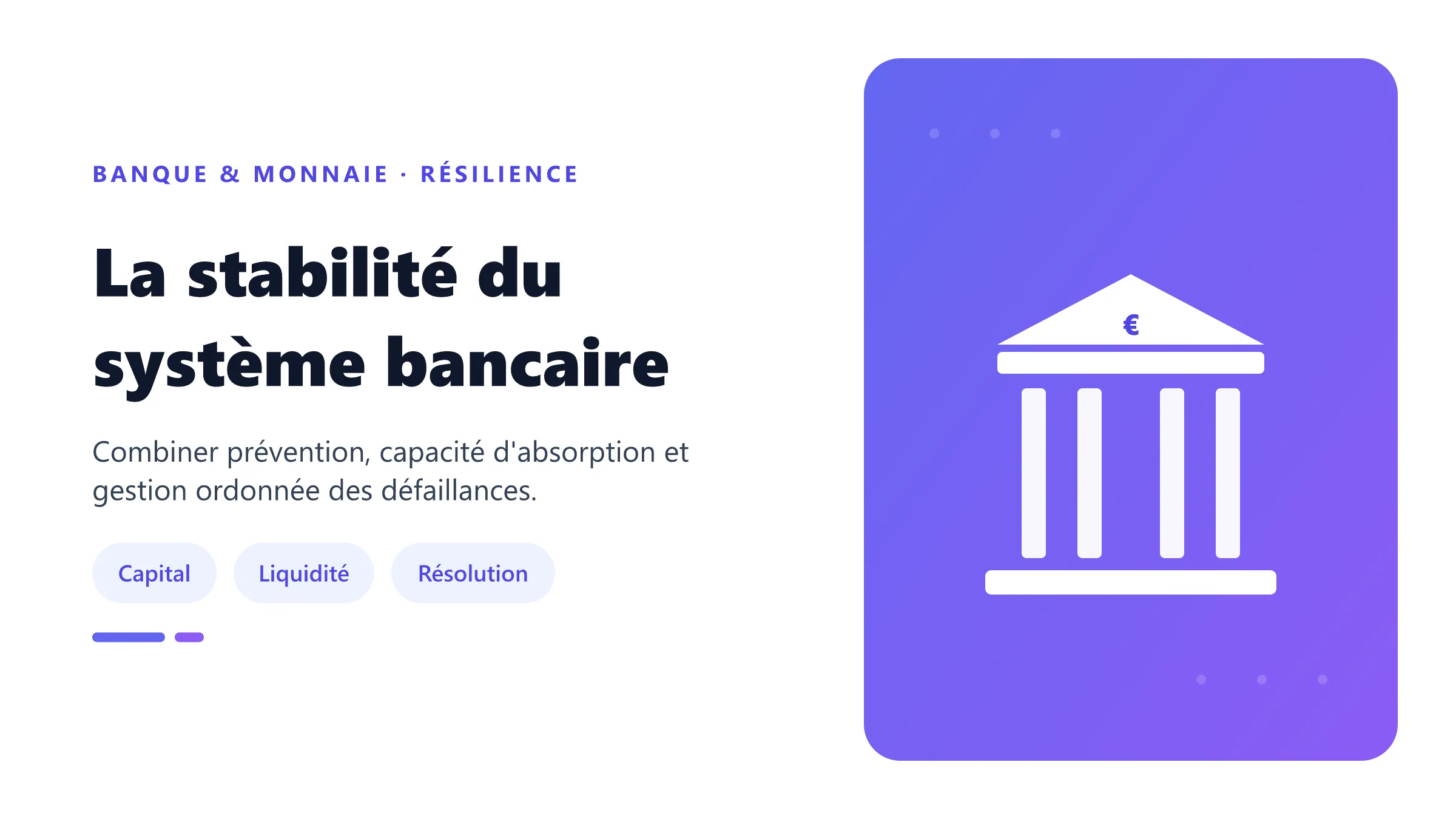 La stabilité du système bancaire Couches de défense d'un système bancaire stable.