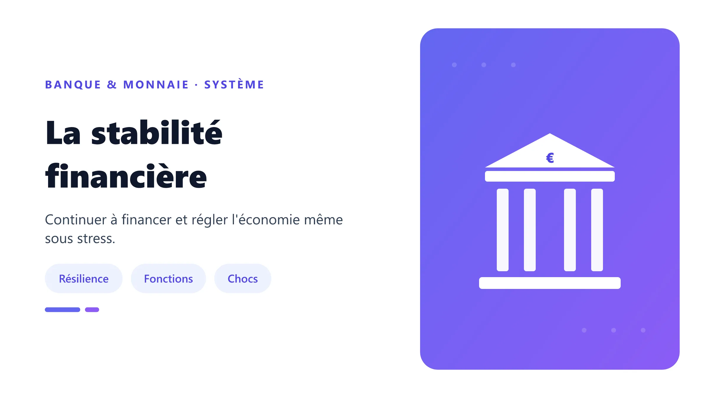 La stabilité financière Système financier absorbant un choc sans rupture.