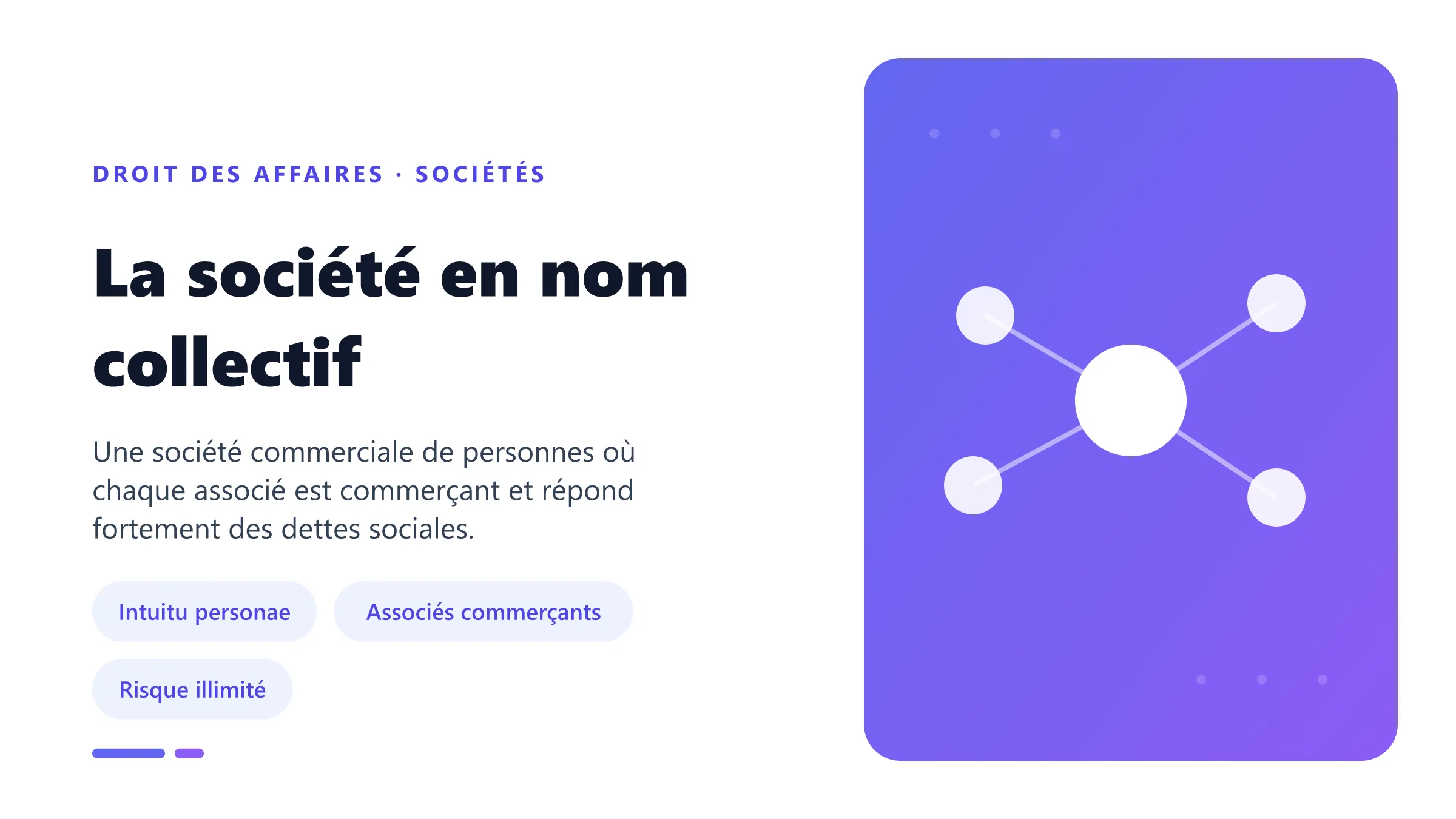 La société en nom collectif Société en nom collectif : associés commerçants, responsabilité indéfinie et solidaire, gérance et unanimité.