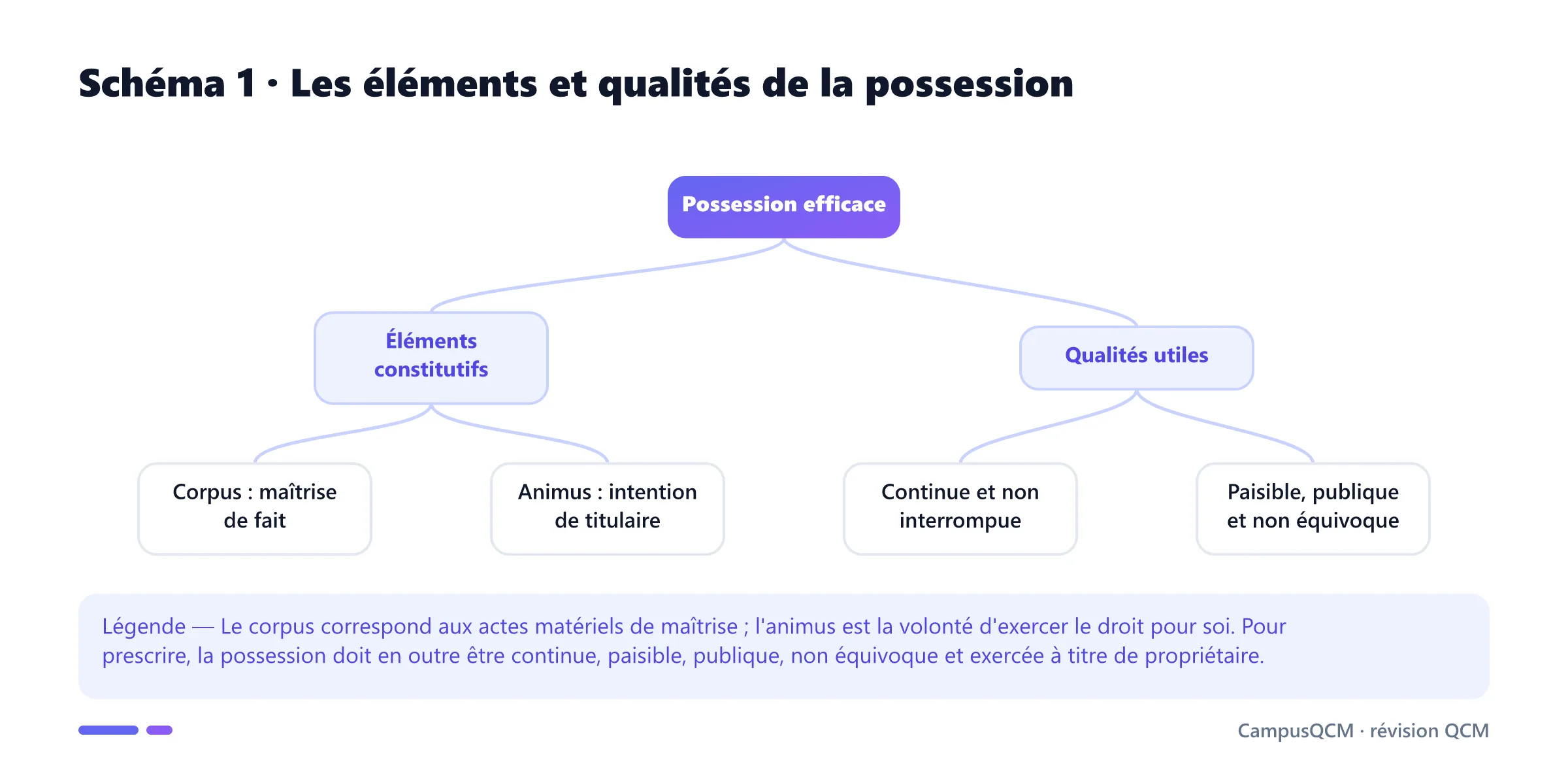 Arbre de la possession réunissant corpus, animus et qualités d'une possession utile.
