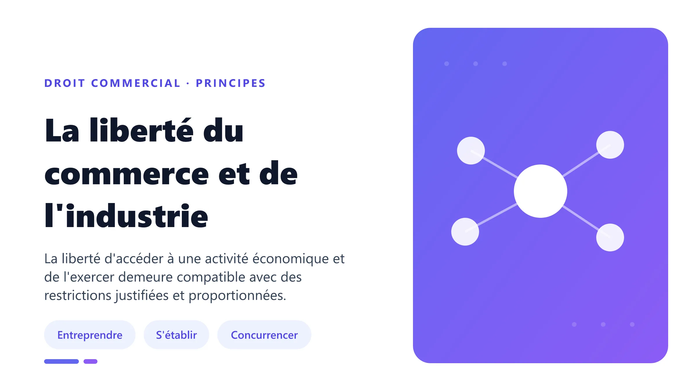 Liberté du commerce et de l'industrie articulant liberté d'entreprendre, d'établissement et de concurrence avec leurs limites.
