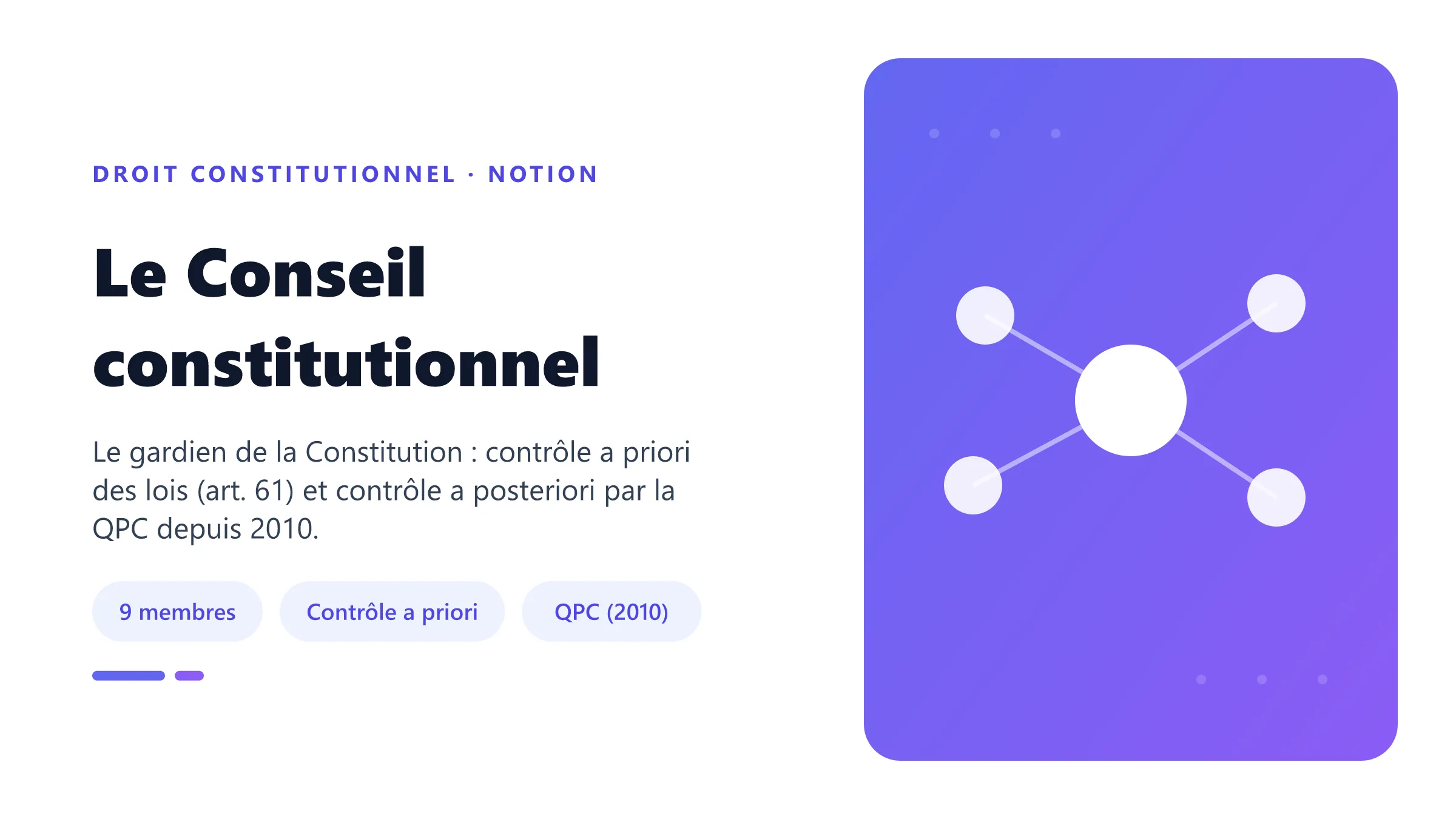 Le Conseil constitutionnel, gardien de la Constitution : contrôle a priori des lois et question prioritaire de constitutionnalité.