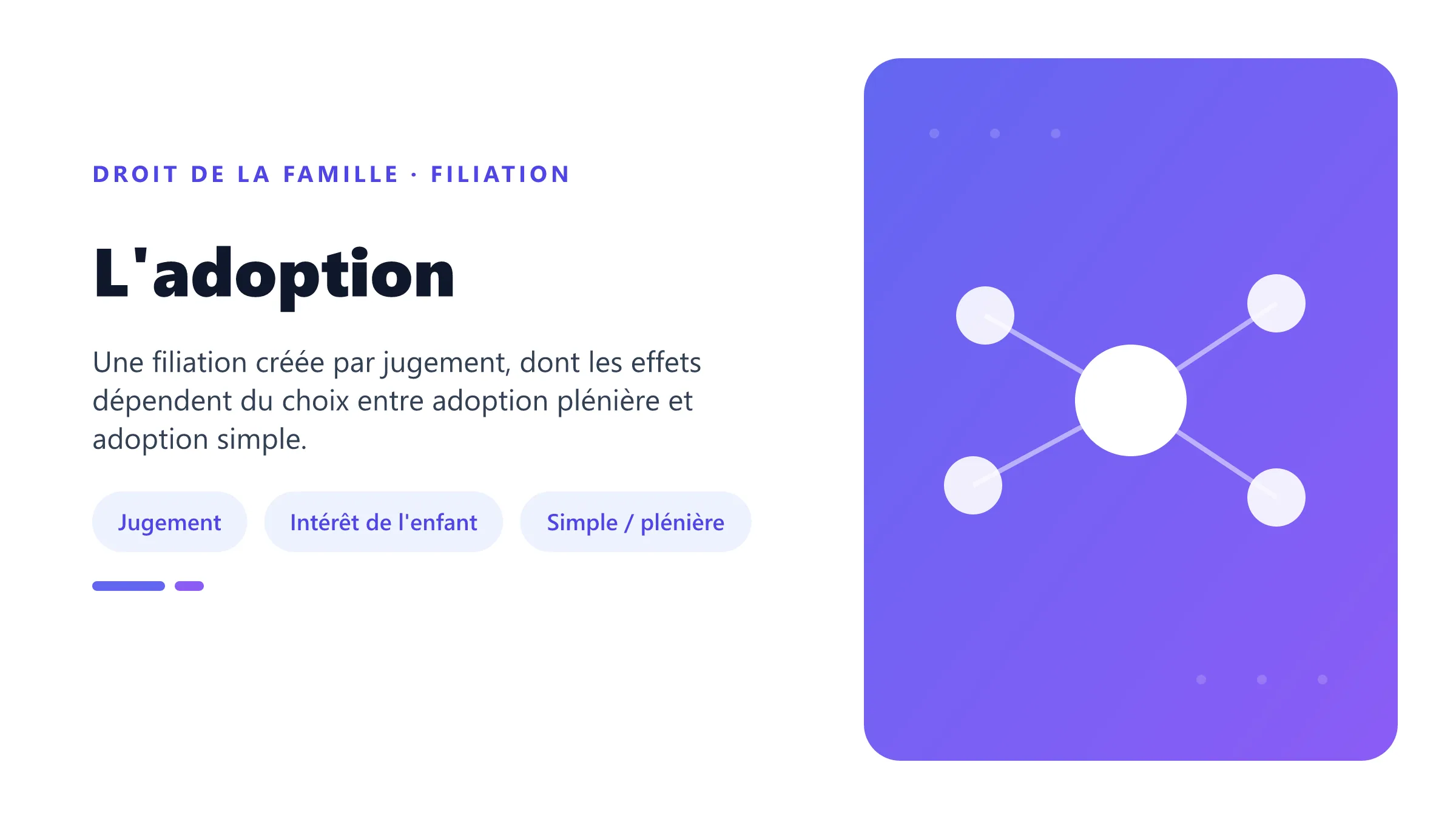 L'adoption Adoption en droit français : conditions, jugement et effets distincts de l'adoption simple et plénière.