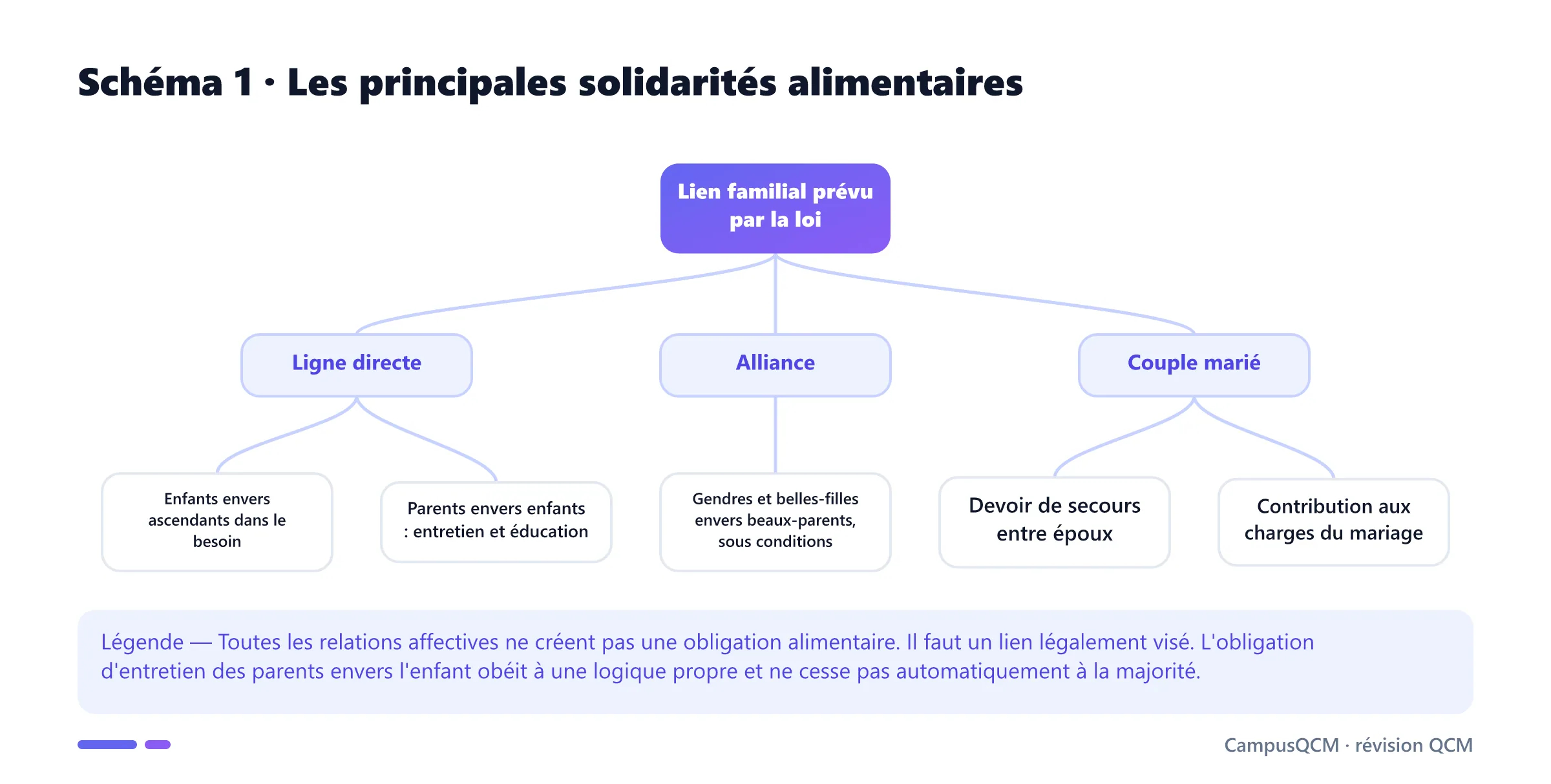 Arbre des obligations alimentaires en ligne directe, entre alliés et entre époux.