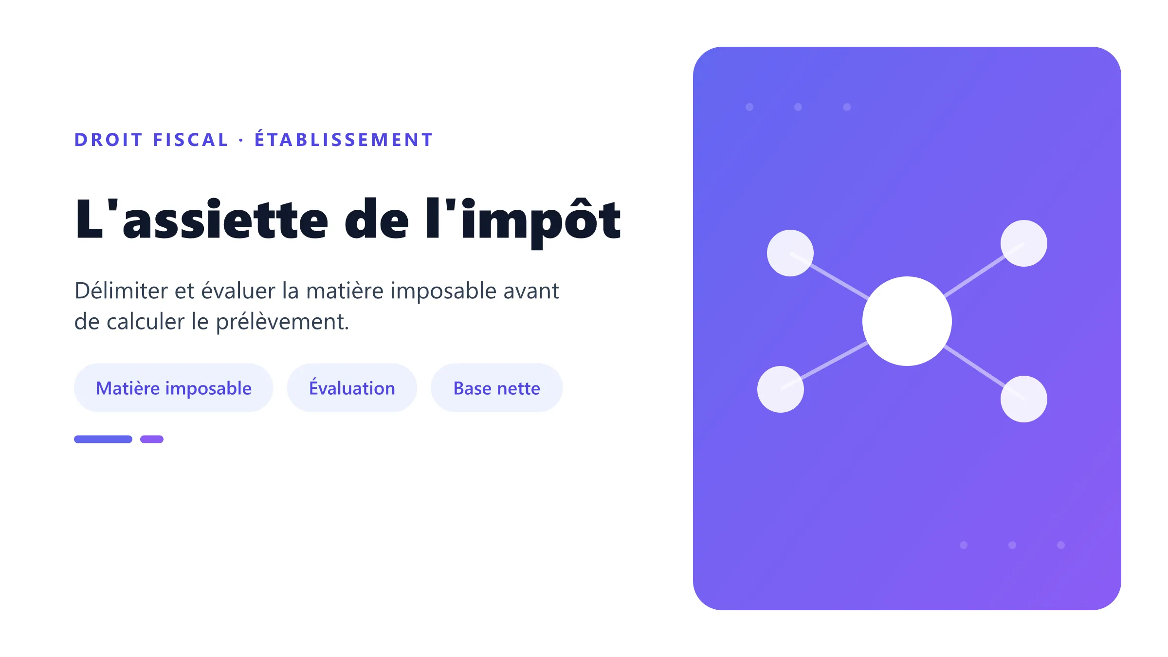 L'assiette de l'impôt Assiette fiscale : qualification de la matière imposable, évaluation et détermination de la base nette.