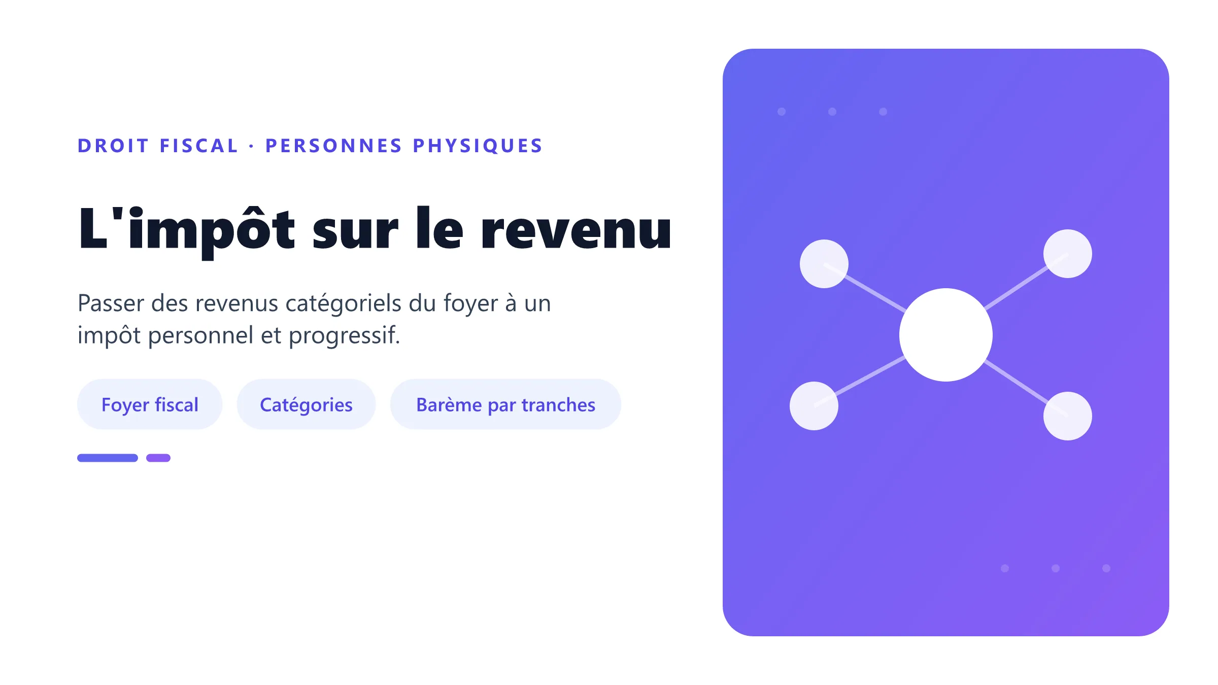 L'impôt sur le revenu Impôt sur le revenu : agrégation des revenus catégoriels, quotient familial et barème progressif.