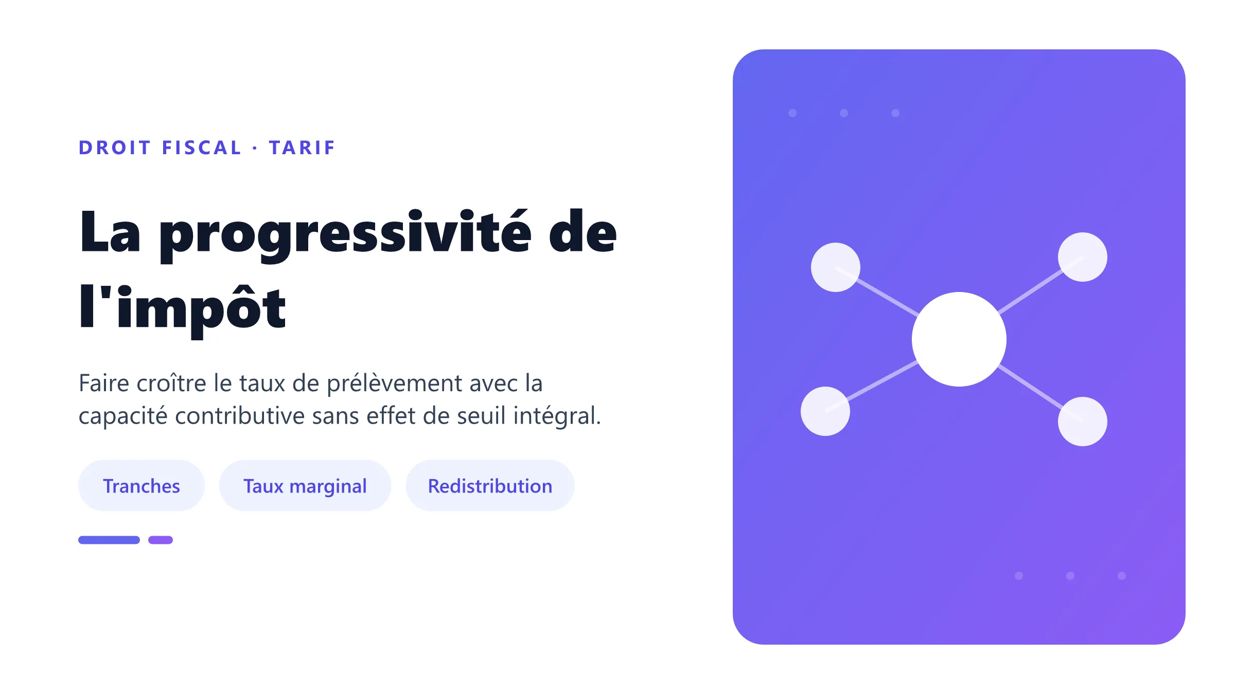 La progressivité de l'impôt Progressivité fiscale représentée par un barème en tranches et une hausse du taux marginal avec le revenu.