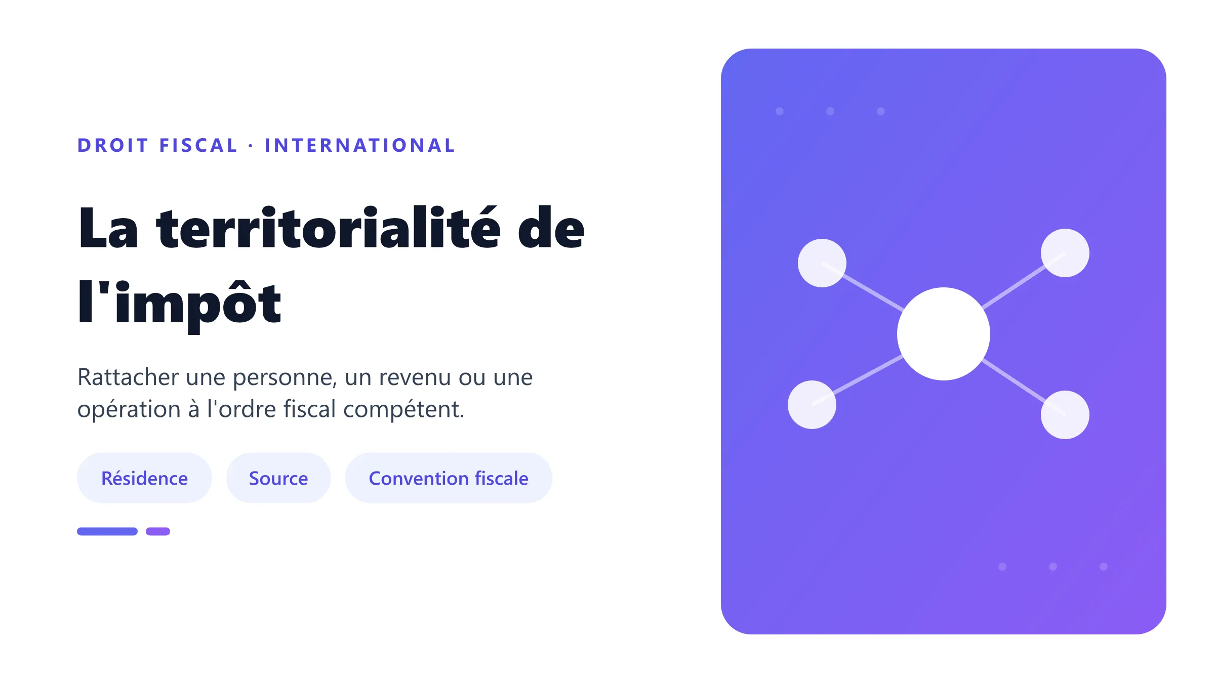 La territorialité de l'impôt Territorialité fiscale fondée sur les critères de résidence, de source et les conventions contre la double imposition.
