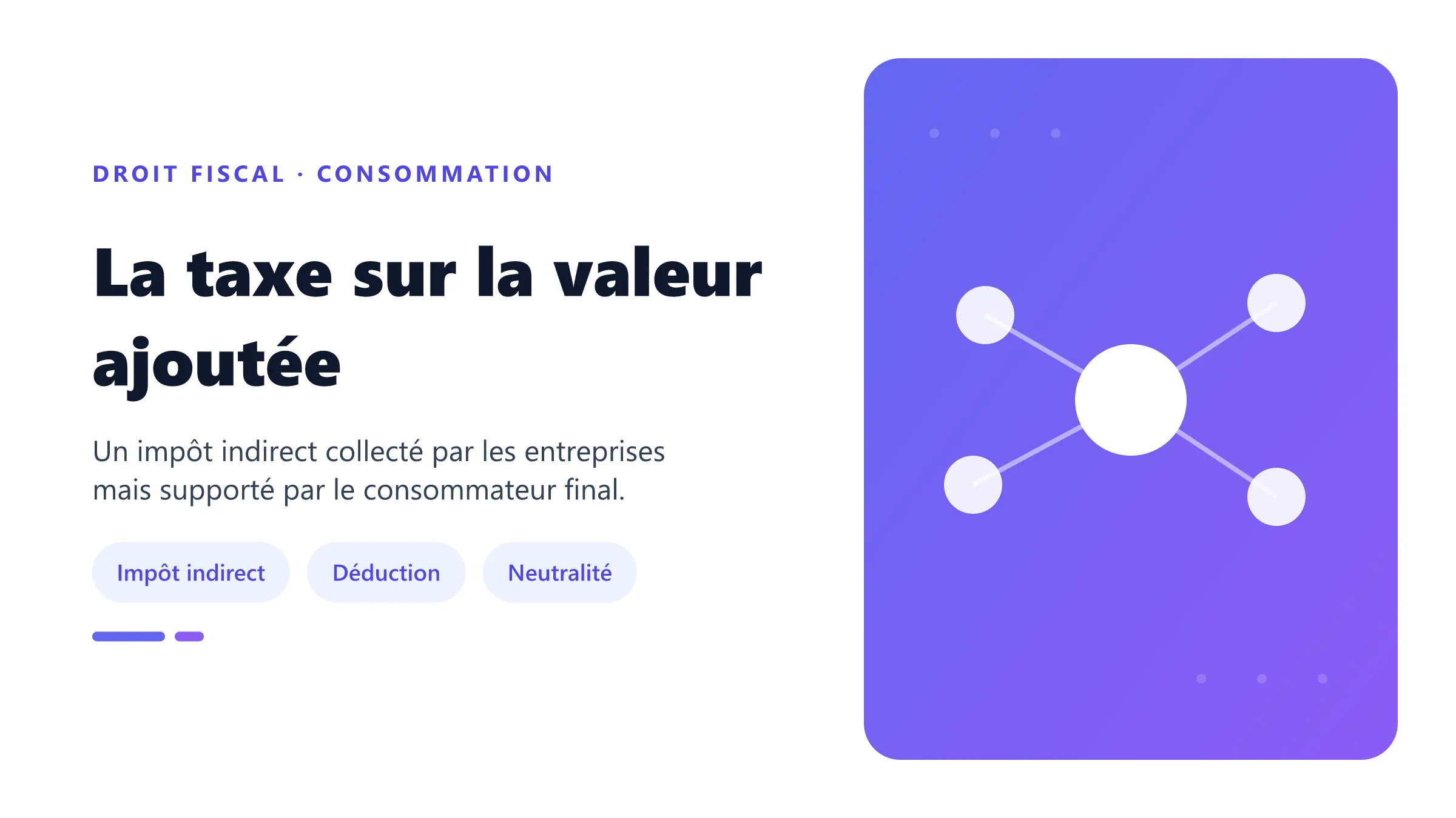 La taxe sur la valeur ajoutée TVA collectée et déduite à chaque étape jusqu'à la charge finale du consommateur.