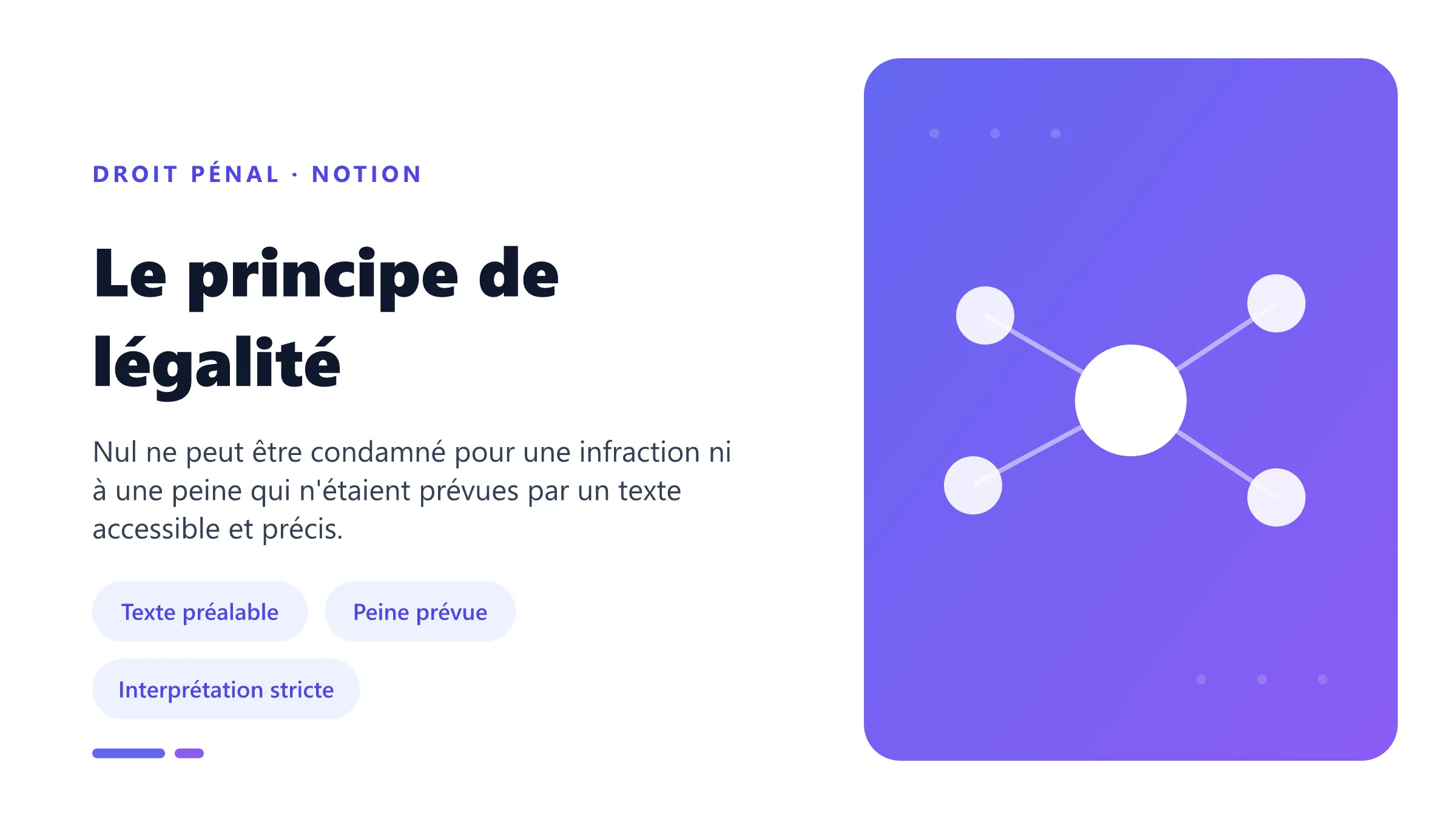 Le principe de légalité Principe de légalité pénale exigeant un texte préalable, clair et précis pour définir l'infraction et la peine.