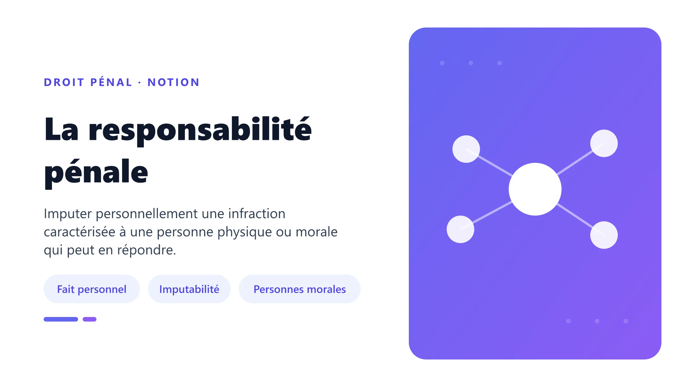 La responsabilité pénale Responsabilité pénale fondée sur une infraction caractérisée, son imputation personnelle et l'absence de cause d'irresponsabilité.