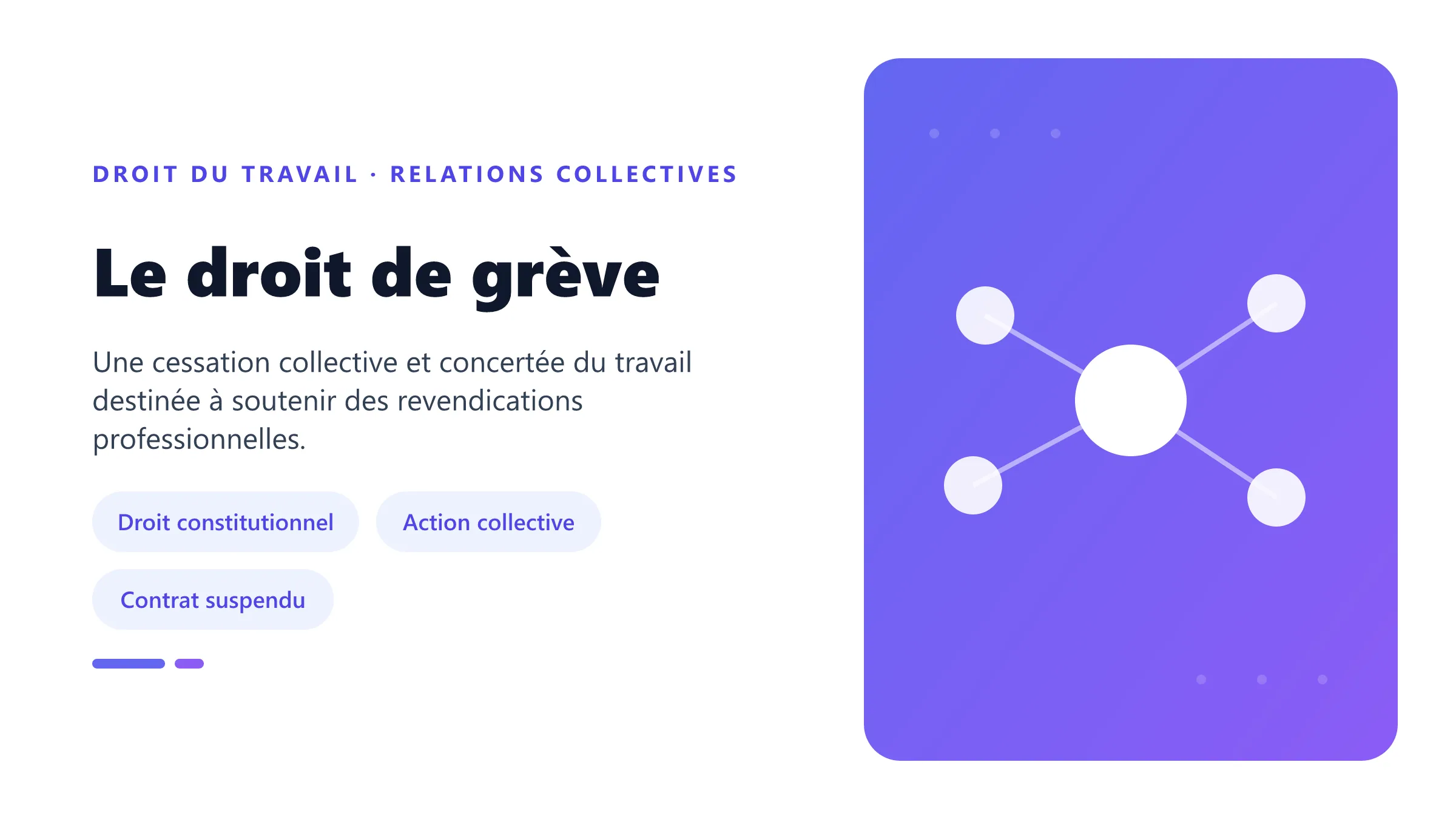 Le droit de grève Droit de grève caractérisé par une cessation collective et concertée du travail avec des revendications professionnelles.