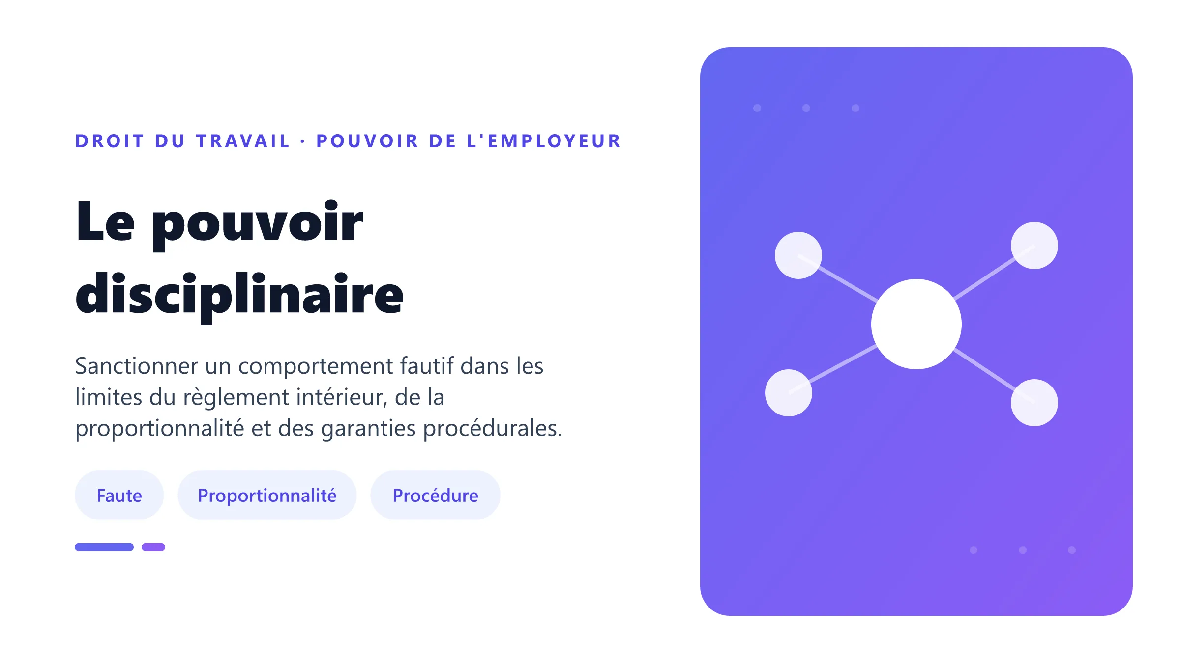 Le pouvoir disciplinaire Pouvoir disciplinaire de l'employeur encadré par la qualification de la faute, la proportionnalité et la procédure.