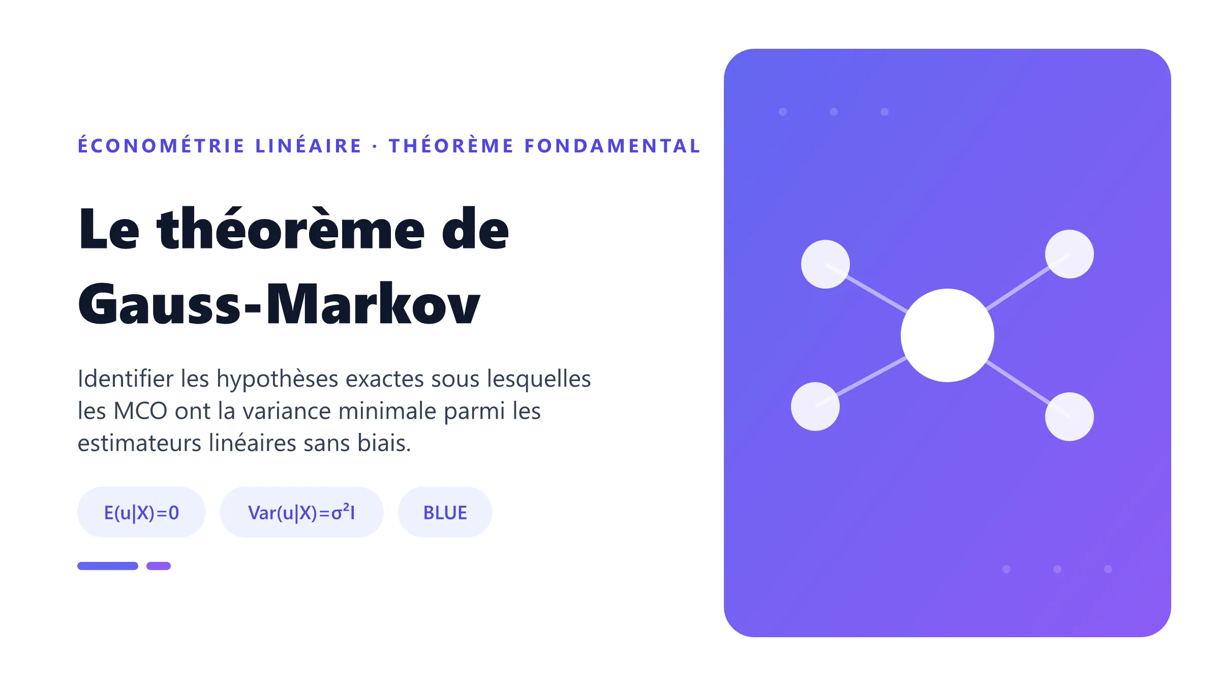 Le théorème de Gauss-Markov Chaîne logique des hypothèses du modèle linéaire conduisant à la propriété BLUE de l'estimateur MCO.