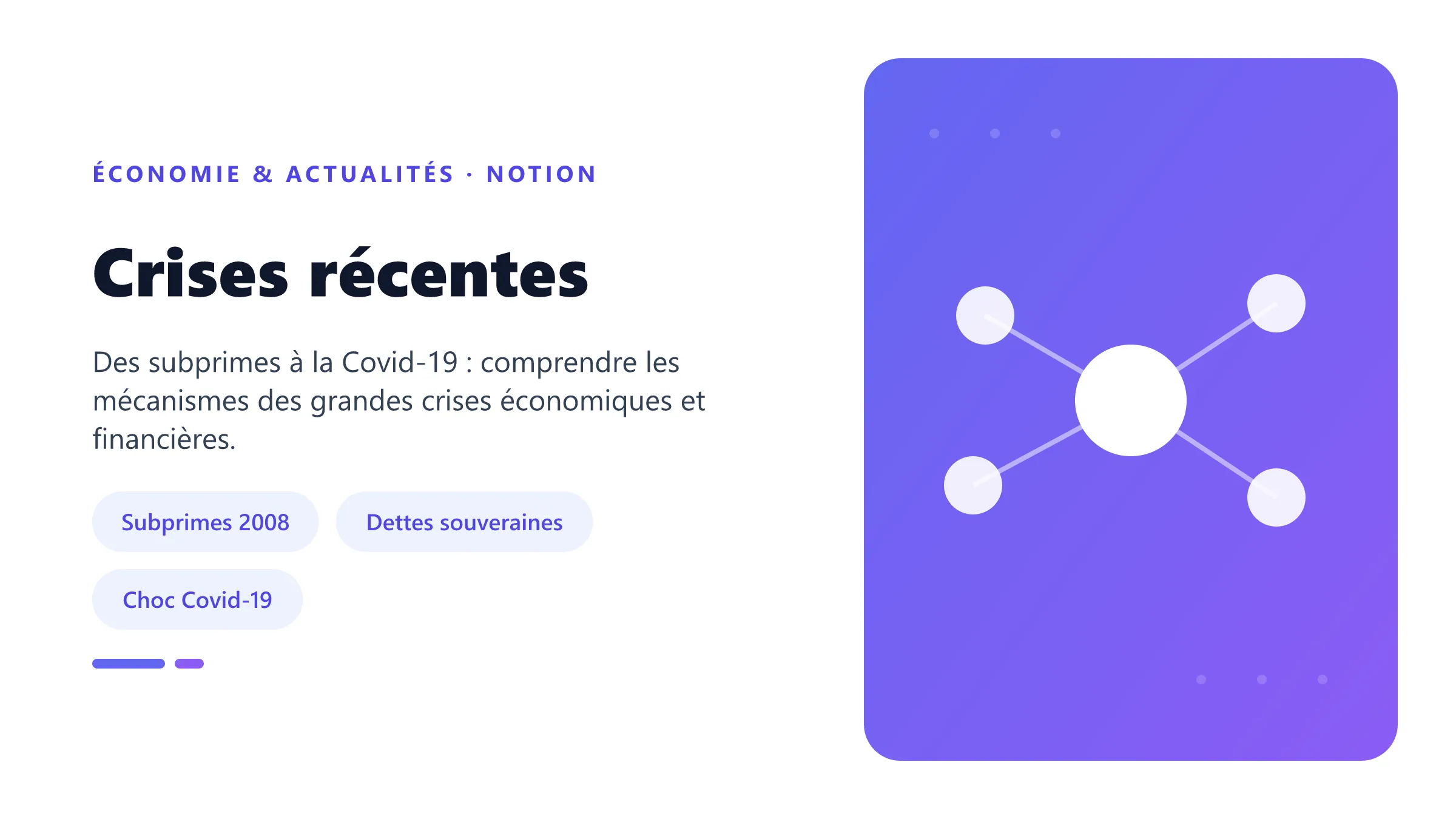 Crises récentes Les crises économiques et financières récentes : subprimes de 2008, crise des dettes souveraines, choc de la Covid-19.