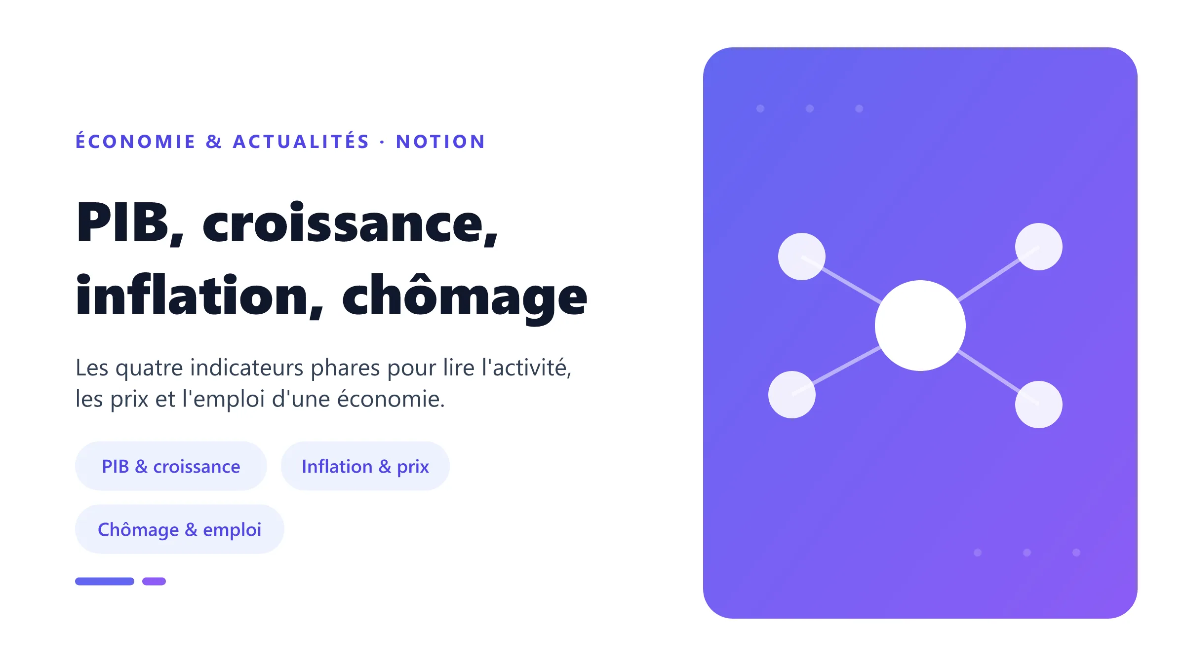 PIB, croissance, inflation, chômage Les quatre grands indicateurs macroéconomiques : PIB, croissance, inflation et chômage.