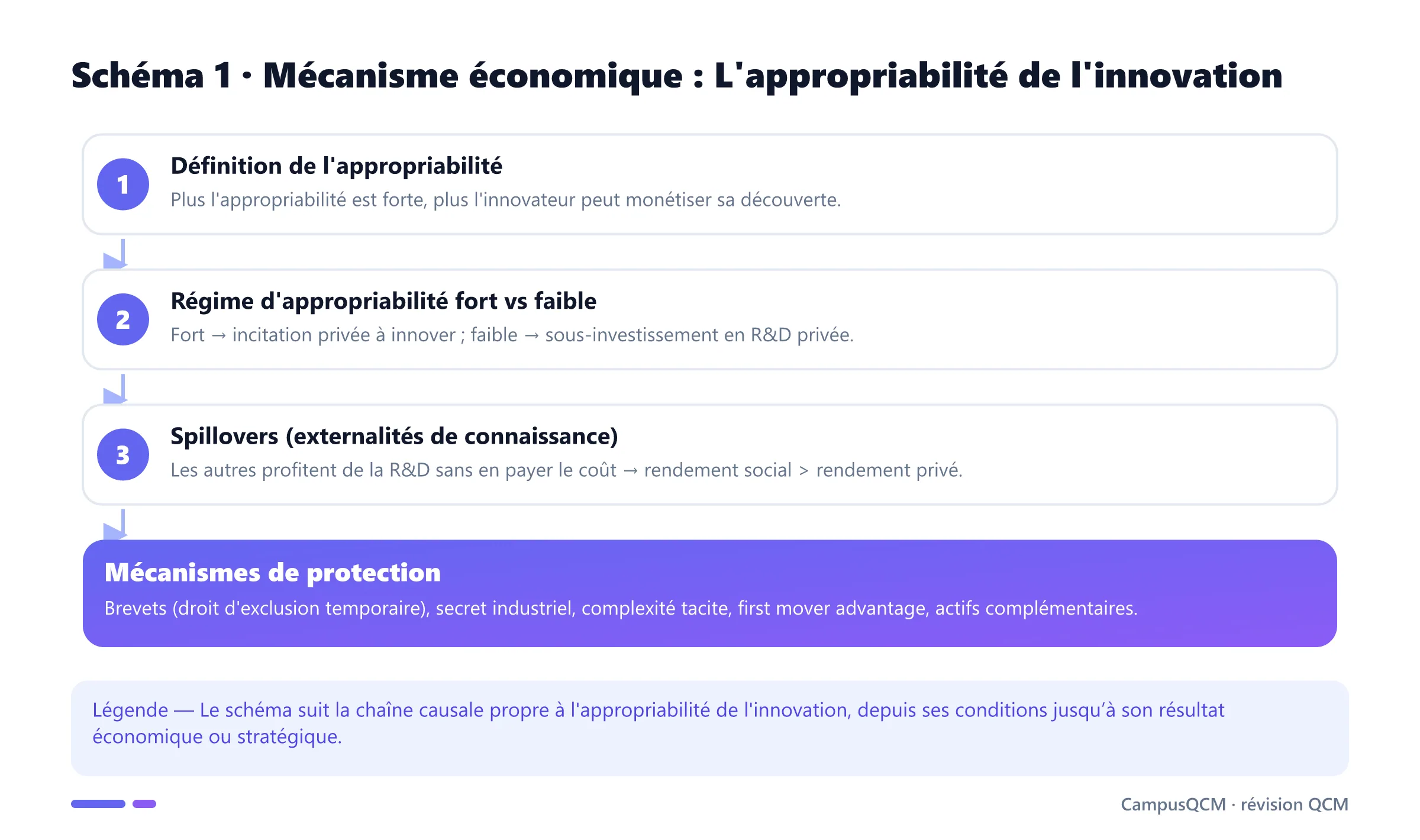 Processus explicatif de l'appropriabilité de l'innovation en économie de l’innovation.