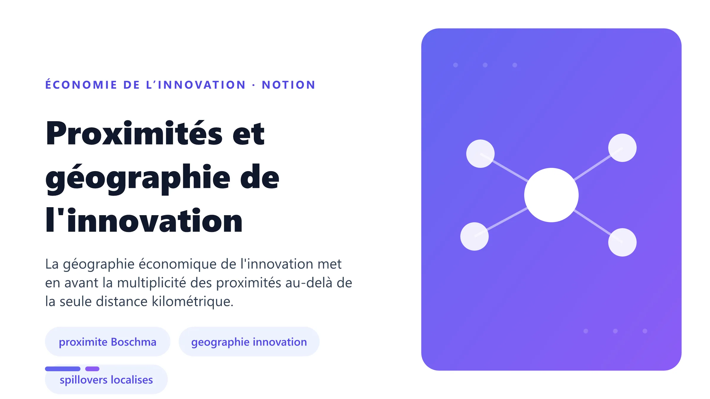 Proximités et géographie de l'innovation Illustration pédagogique de proximités et géographie de l'innovation en économie de l’innovation.