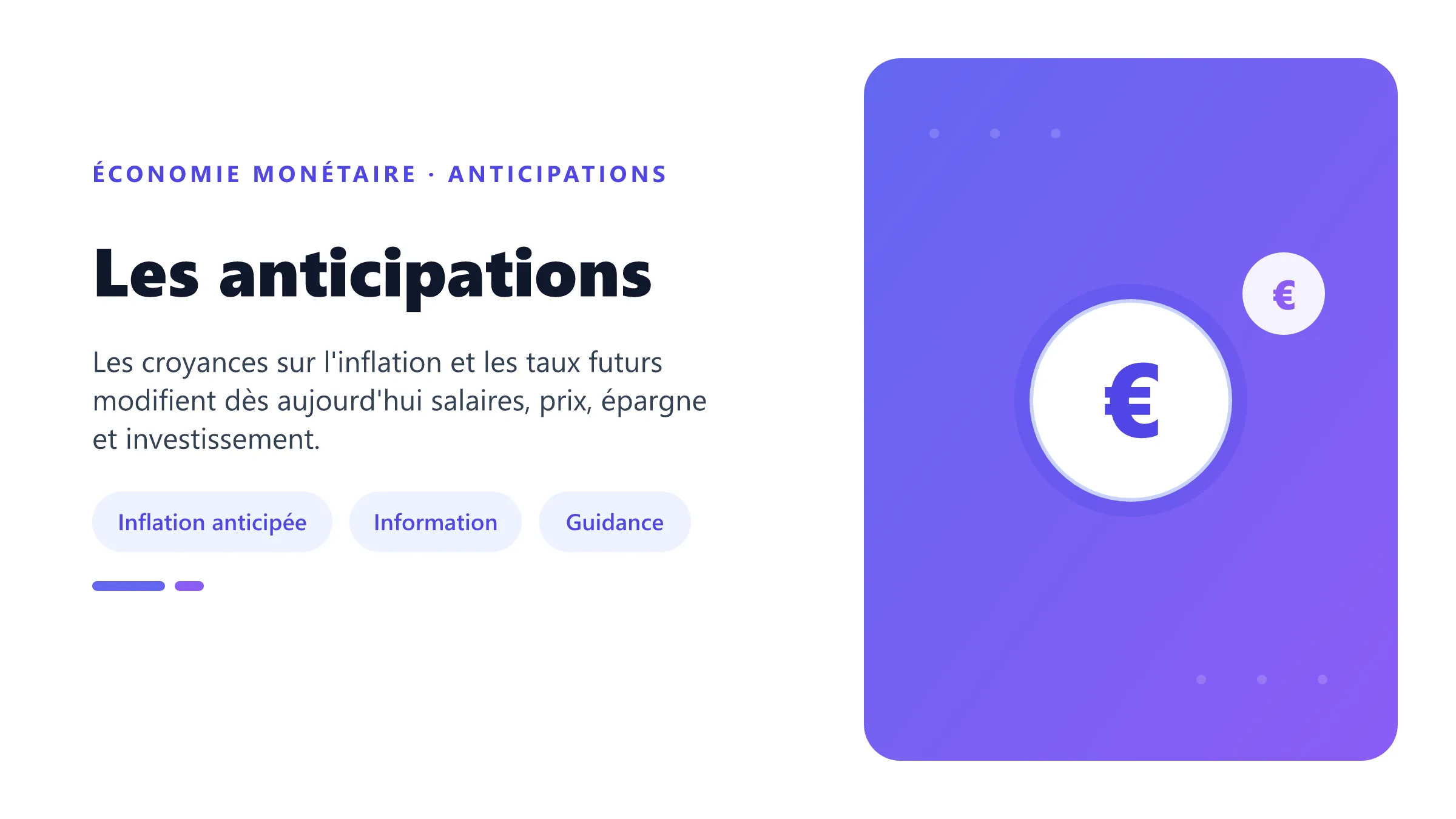 Les anticipations Anticipations d'inflation reliant information, décisions présentes et résultats monétaires futurs.