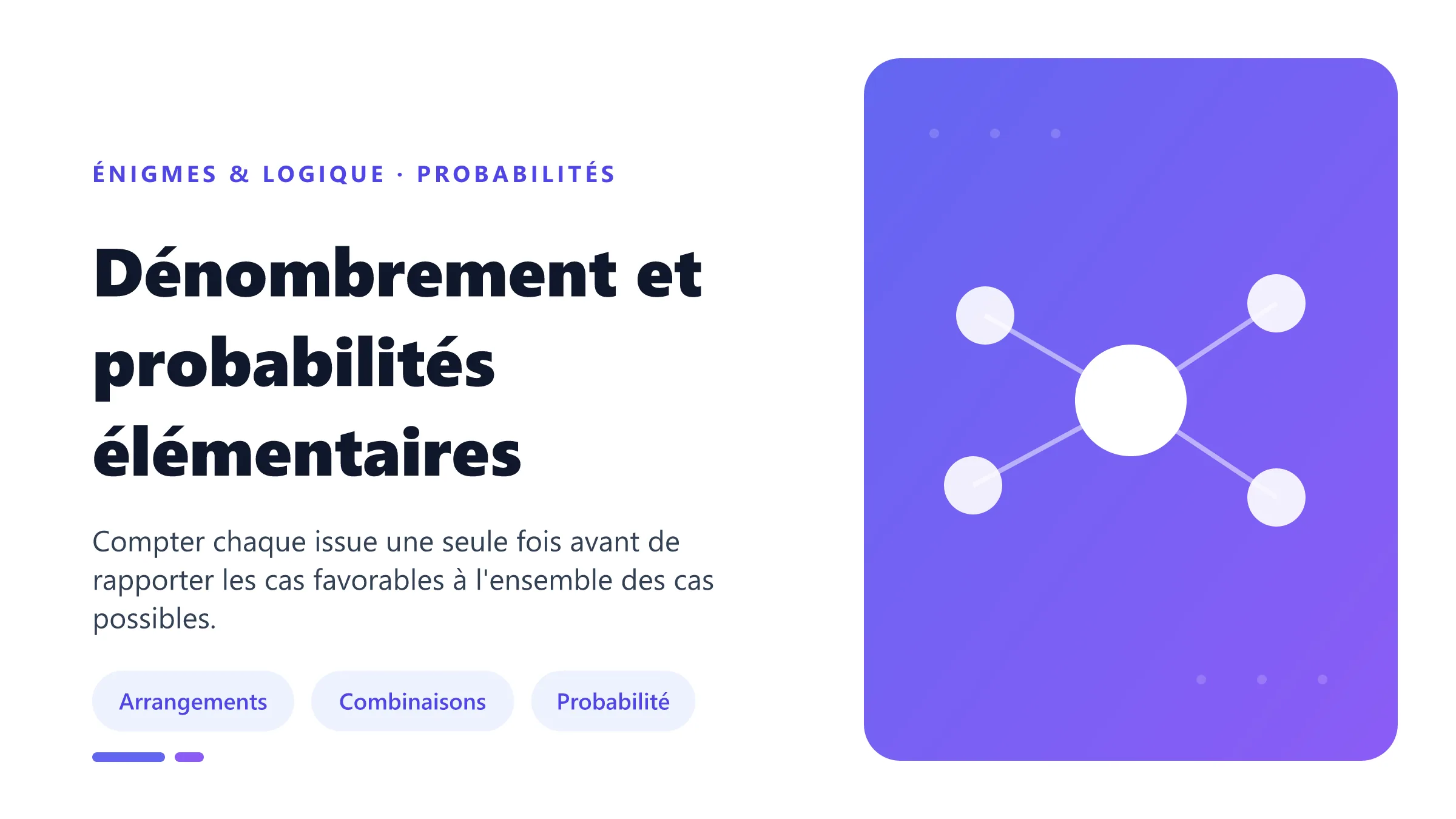 Dénombrement des permutations, arrangements et combinaisons avant le calcul d'une probabilité élémentaire.