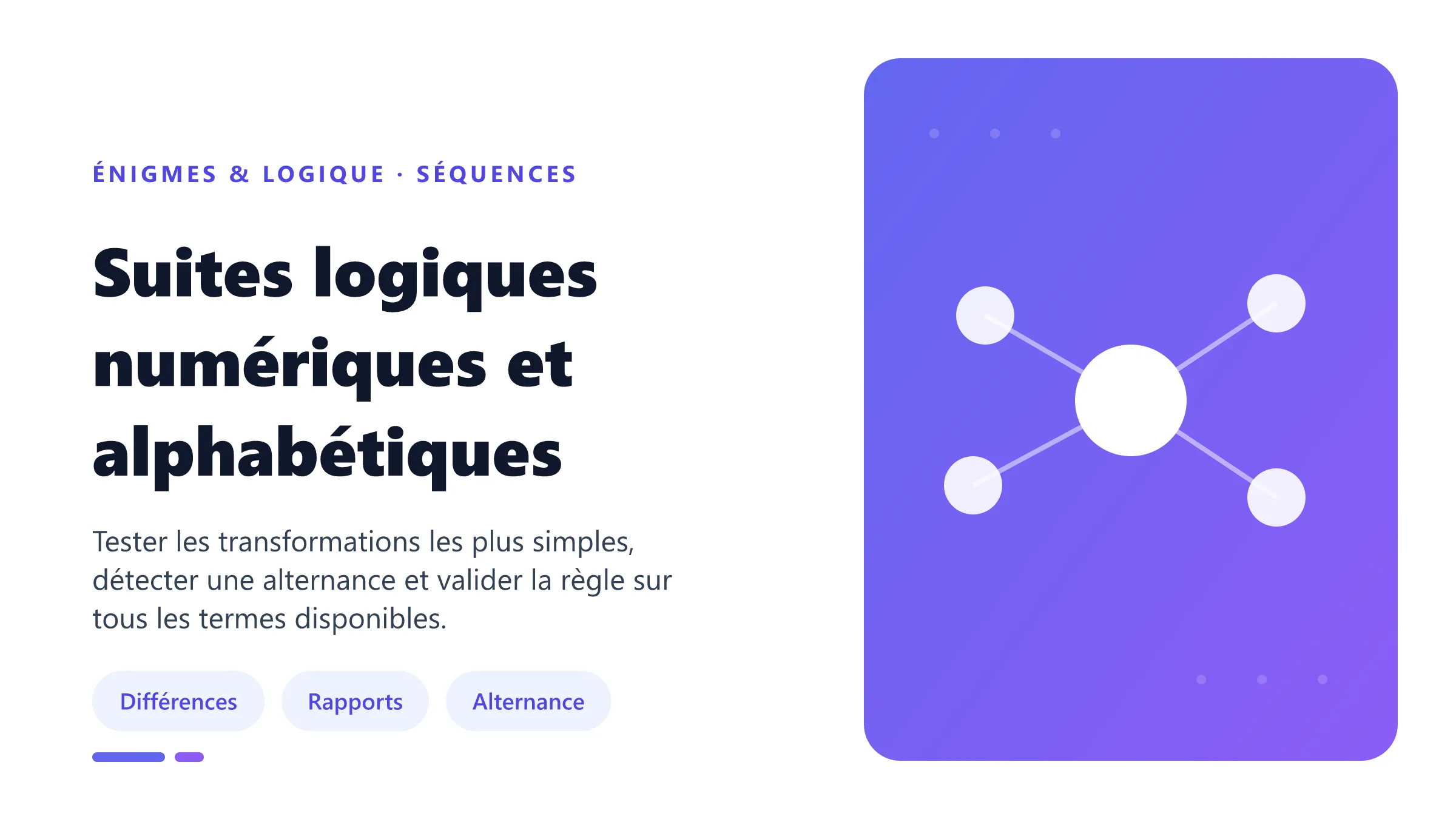 Méthodes de résolution des suites logiques numériques et alphabétiques par différences, rapports, positions et alternance.