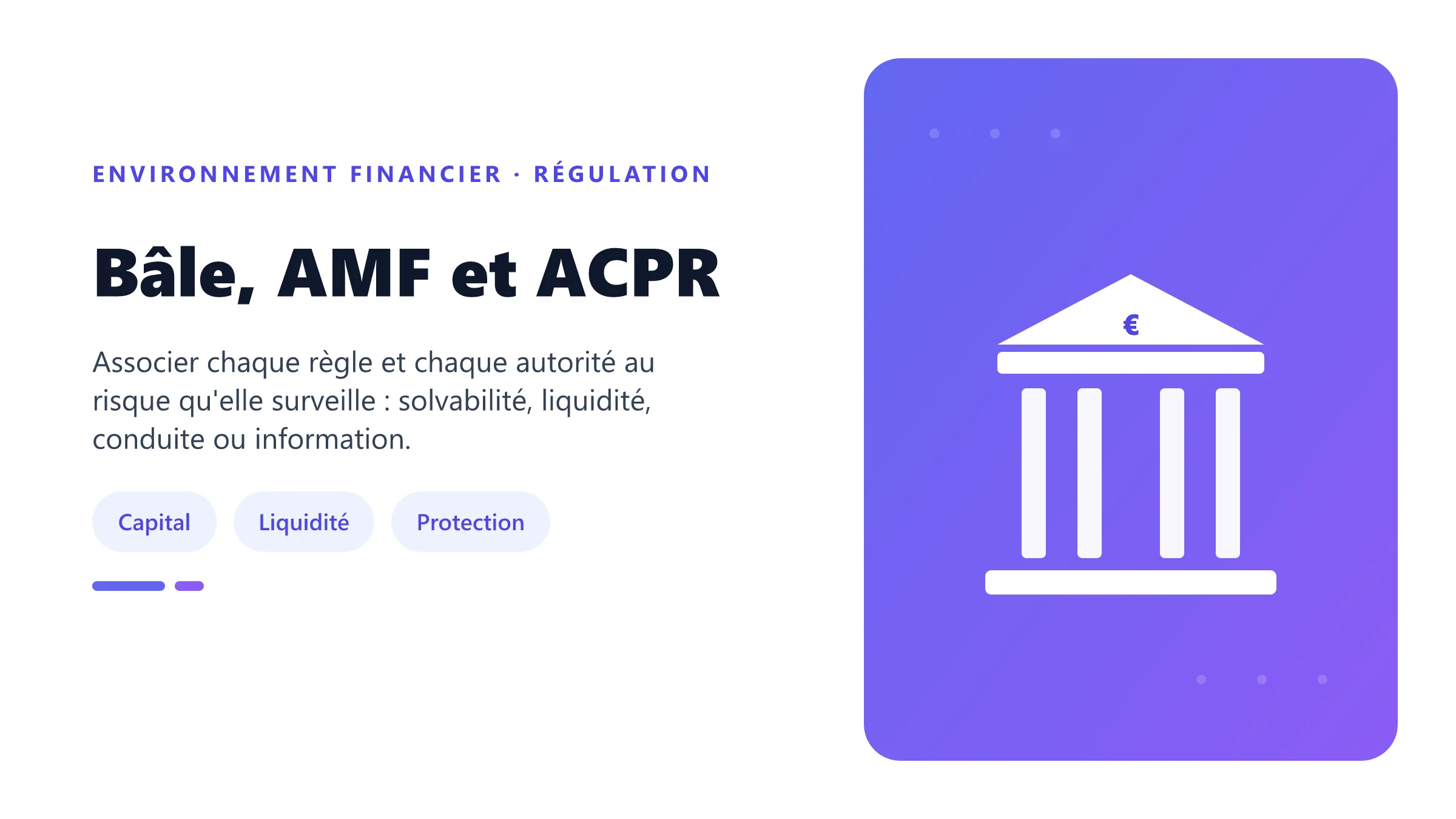 Architecture de la régulation financière reliant normes de Bâle, ACPR, AMF, banques et marchés.