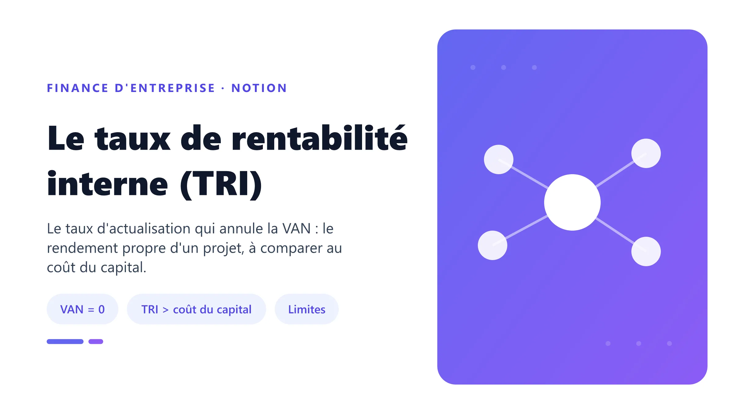 Le taux de rentabilité interne (TRI) : taux d'actualisation qui annule la VAN d'un projet.