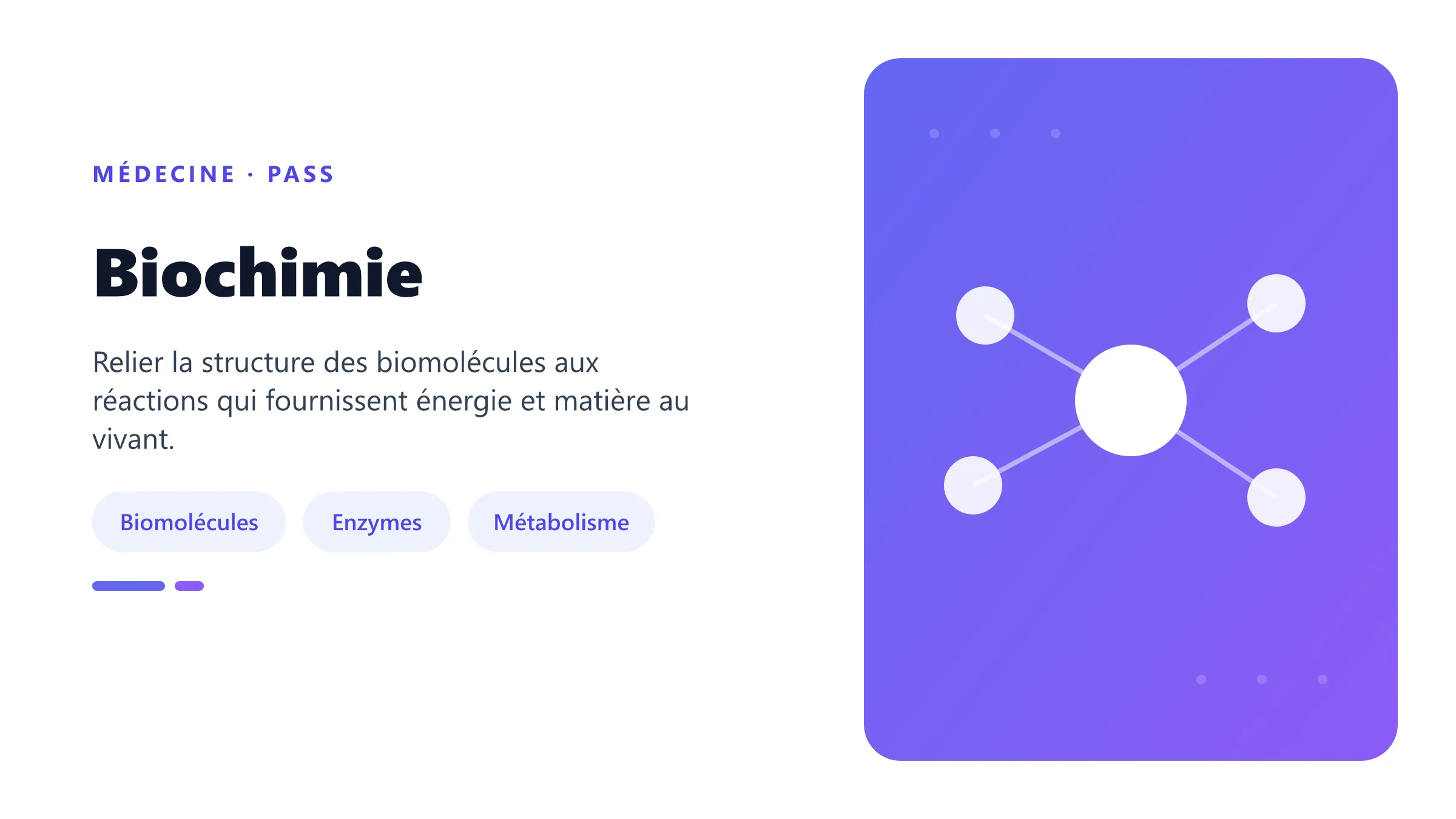 Biochimie des biomolécules et du métabolisme.