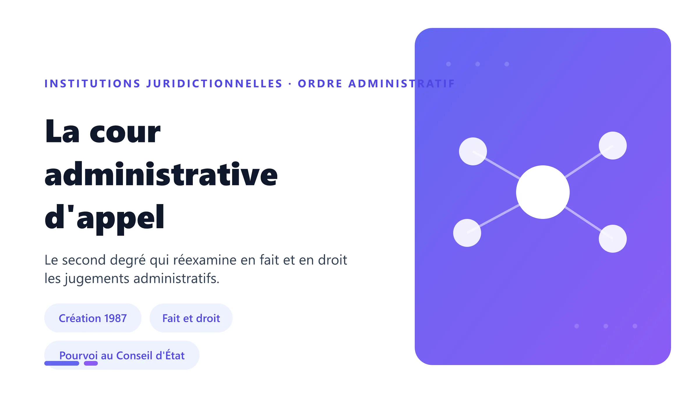 La cour administrative d'appel Cour administrative d'appel située entre le tribunal administratif et le Conseil d'État dans l'ordre administratif.