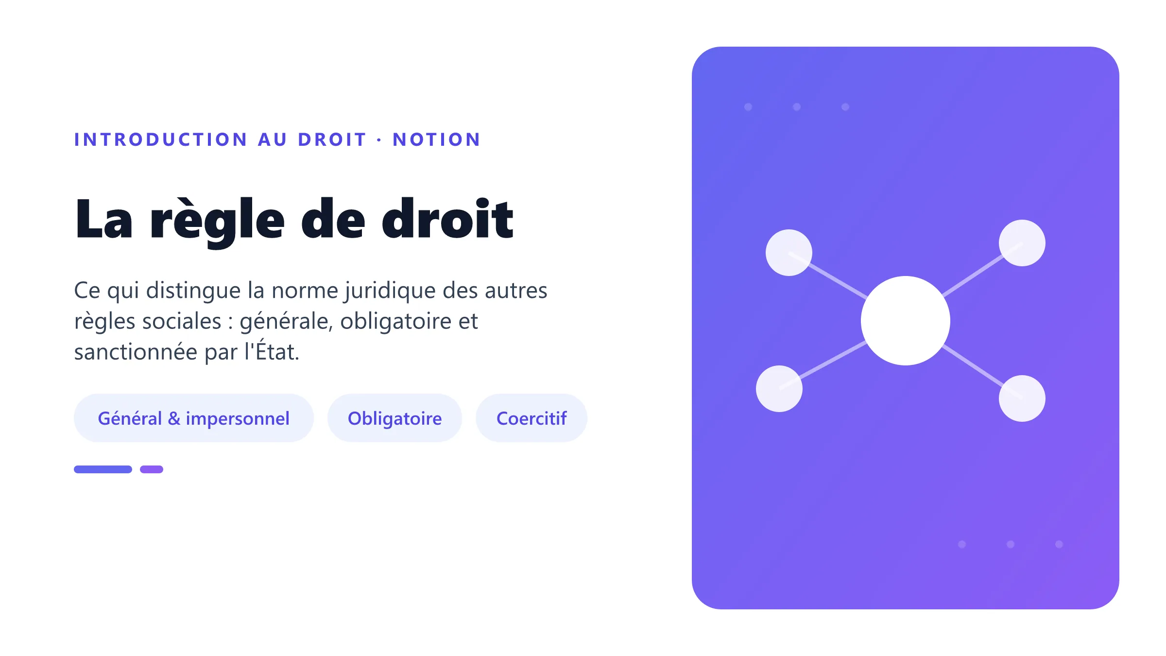 La règle de droit : générale et impersonnelle, obligatoire, assortie d'une contrainte étatique.