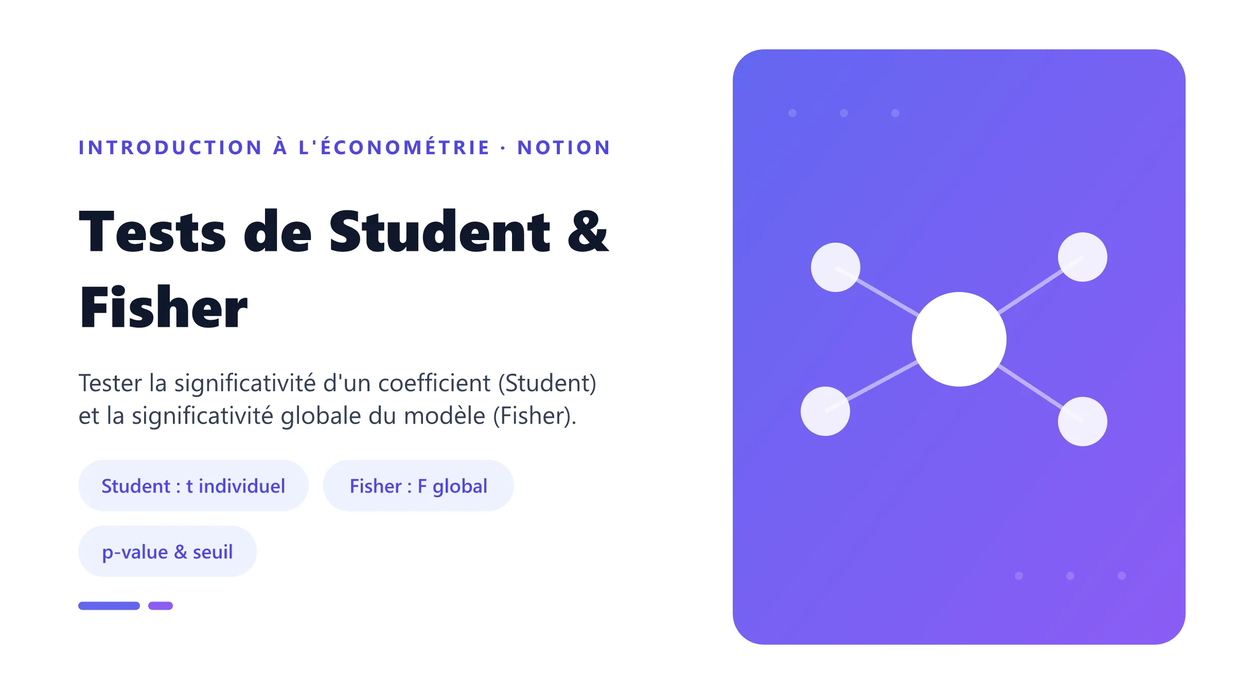 Le test de Student évalue la significativité d'un coefficient et le test de Fisher la significativité globale du modèle.
