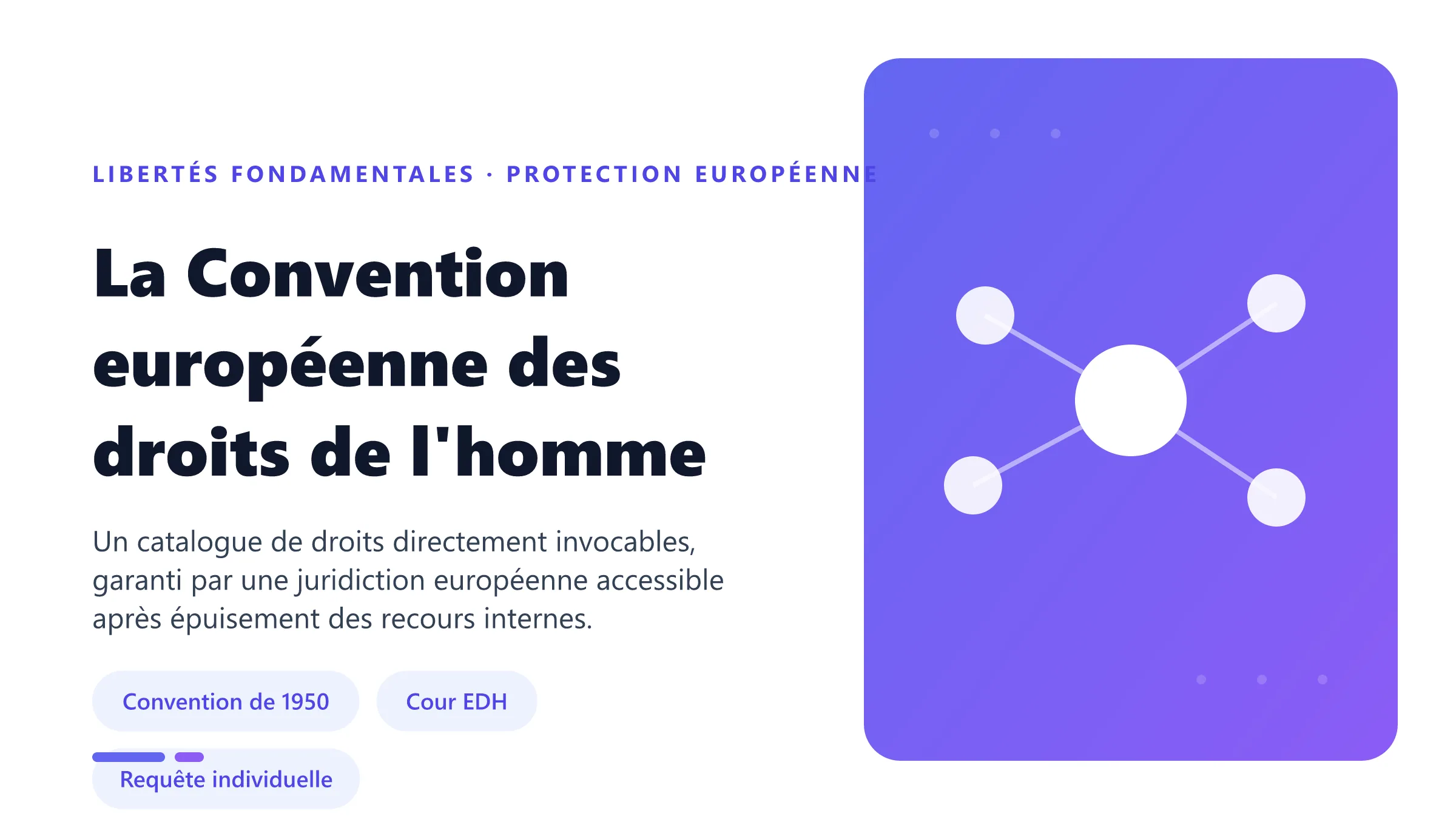 La Convention européenne des droits de l'homme Convention européenne des droits de l'homme : droits garantis, recours internes, requête individuelle et arrêt de la Cour EDH.