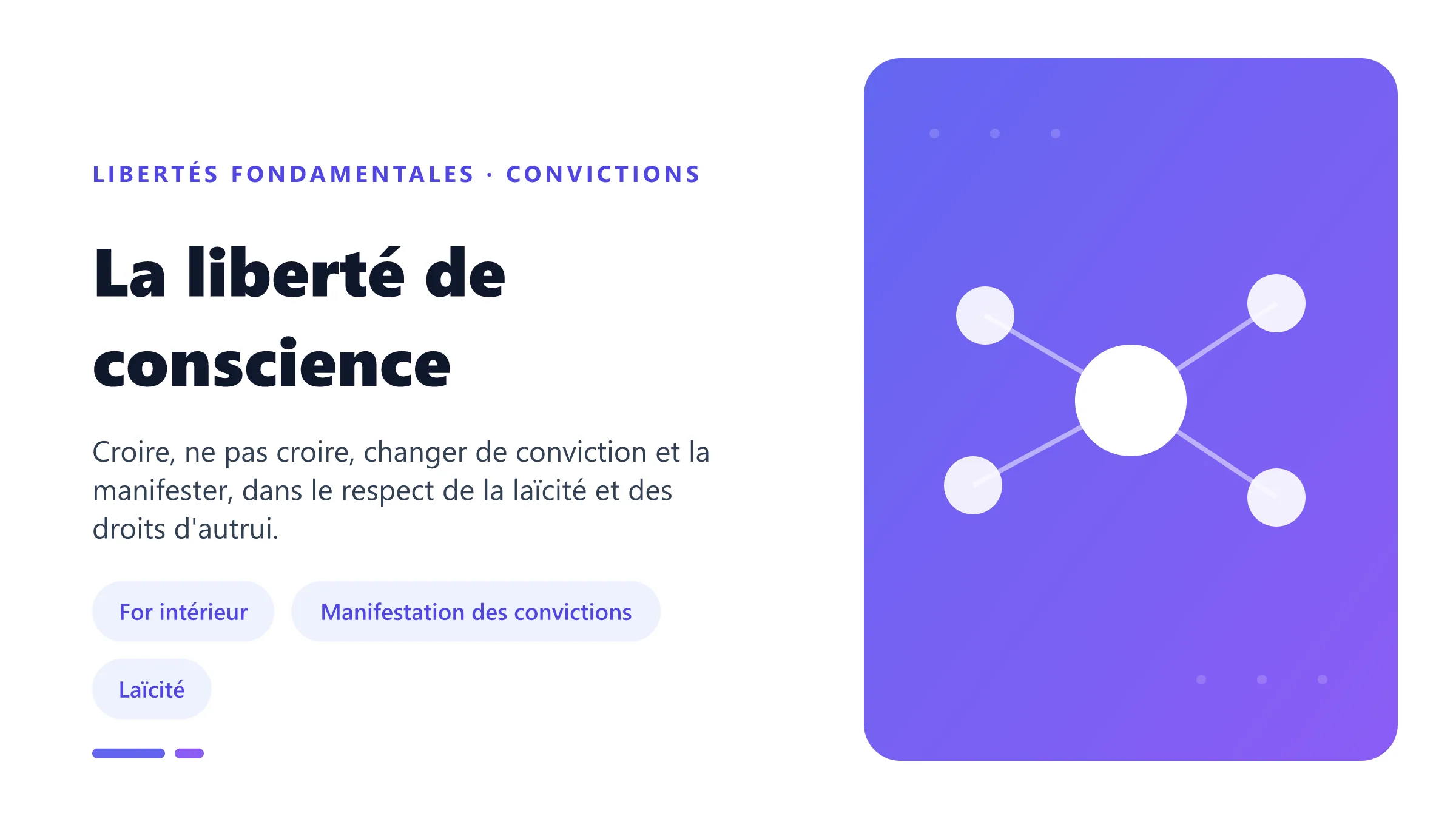La liberté de conscience Liberté de conscience : for intérieur absolu, manifestation des convictions encadrable et neutralité de l'État.