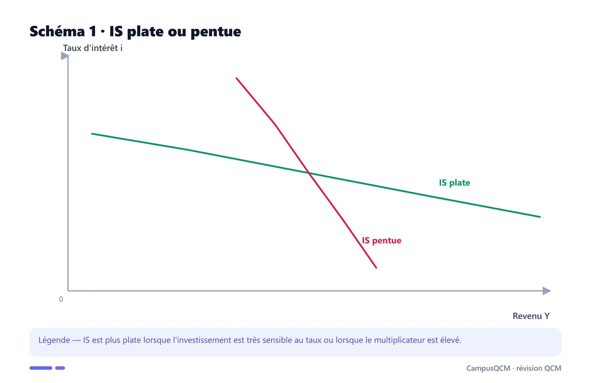 Graphique comparant une courbe IS plate et une courbe IS pentue.
