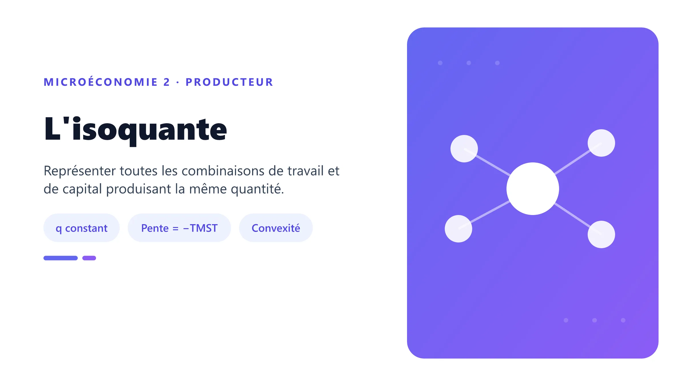 L'isoquante Isoquante convexe dans le plan travail-capital et substitution technique entre facteurs.