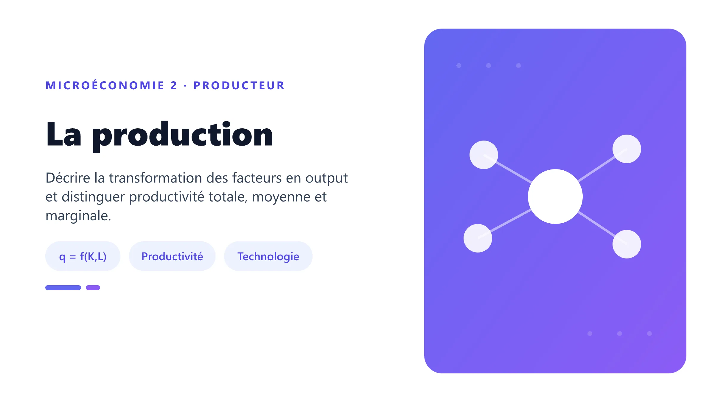 La production Fonction de production transformant capital et travail en quantité produite.