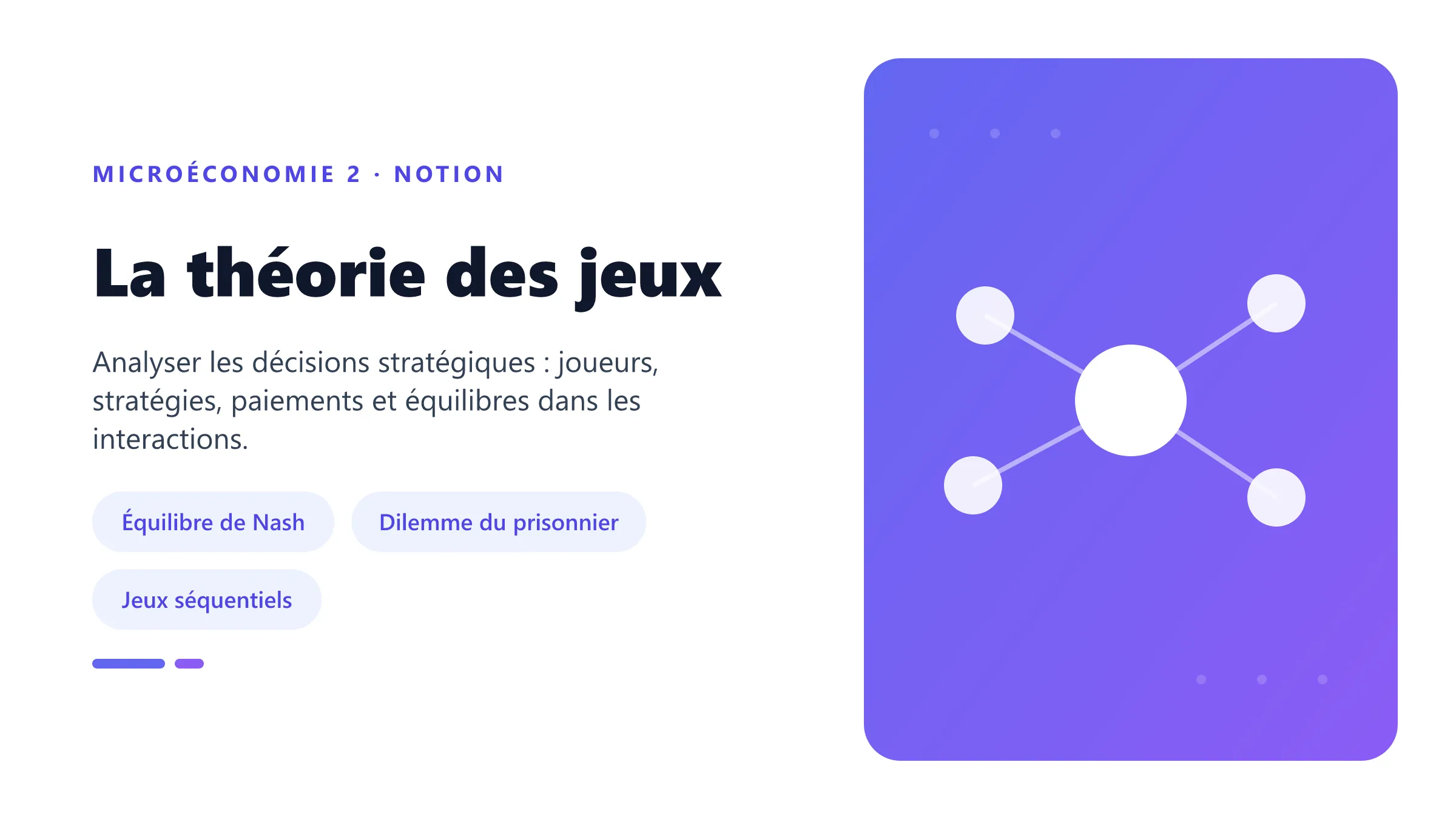 La théorie des jeux La théorie des jeux : joueurs, stratégies et paiements déterminant les équilibres stratégiques.