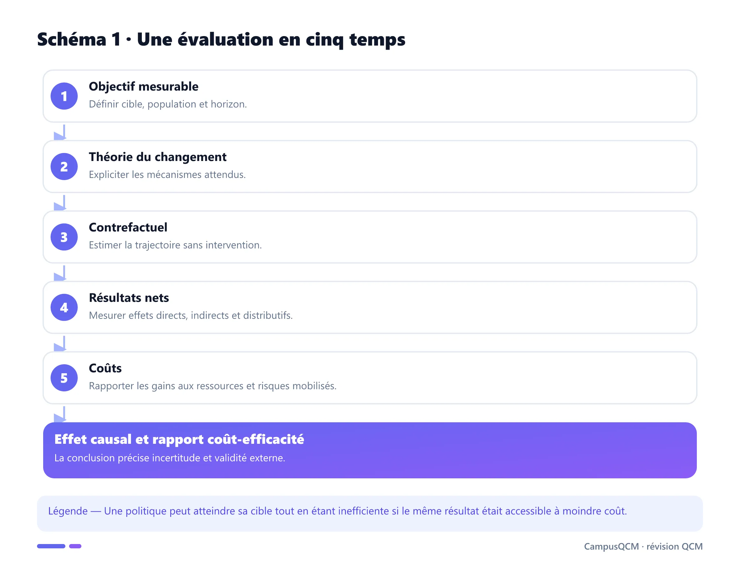 Processus d'évaluation causale et économique d'une politique publique.